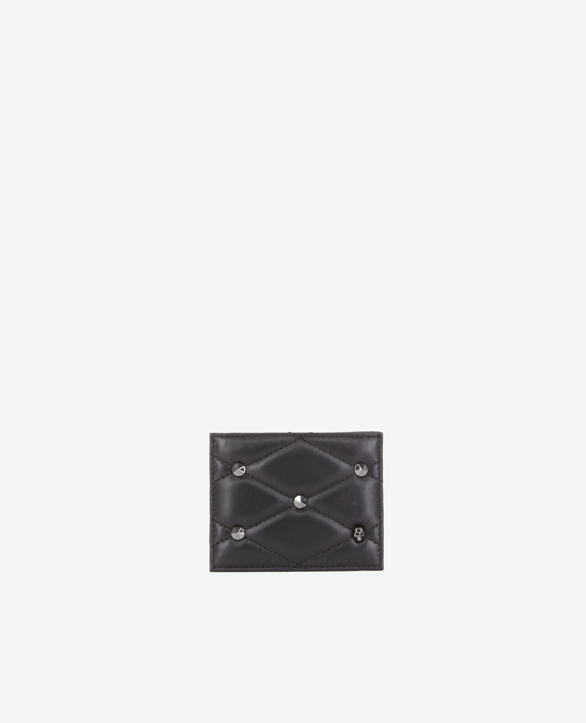 Black quilted leather card holder BLACK