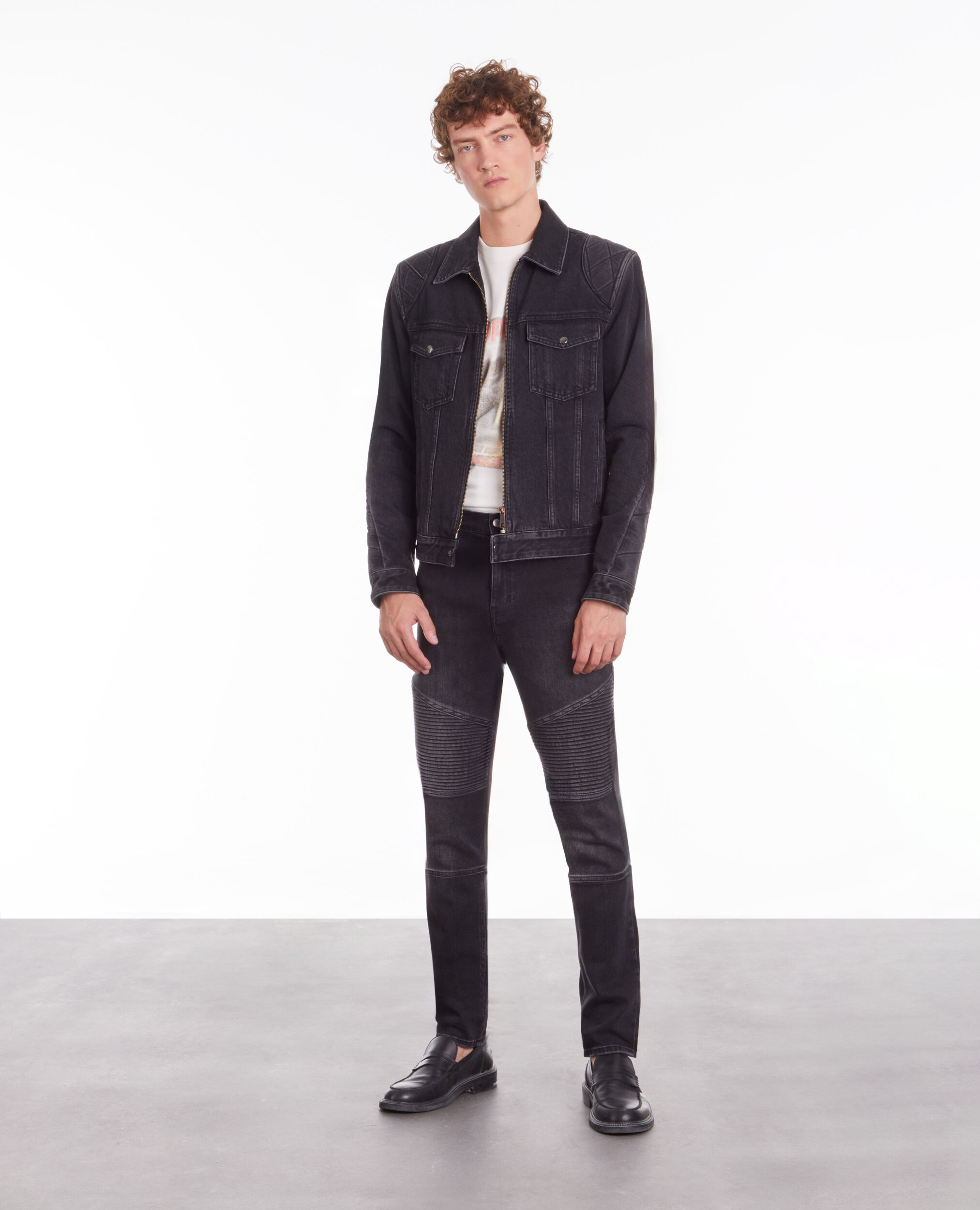 Black denim biker jacket BLACK WASHED