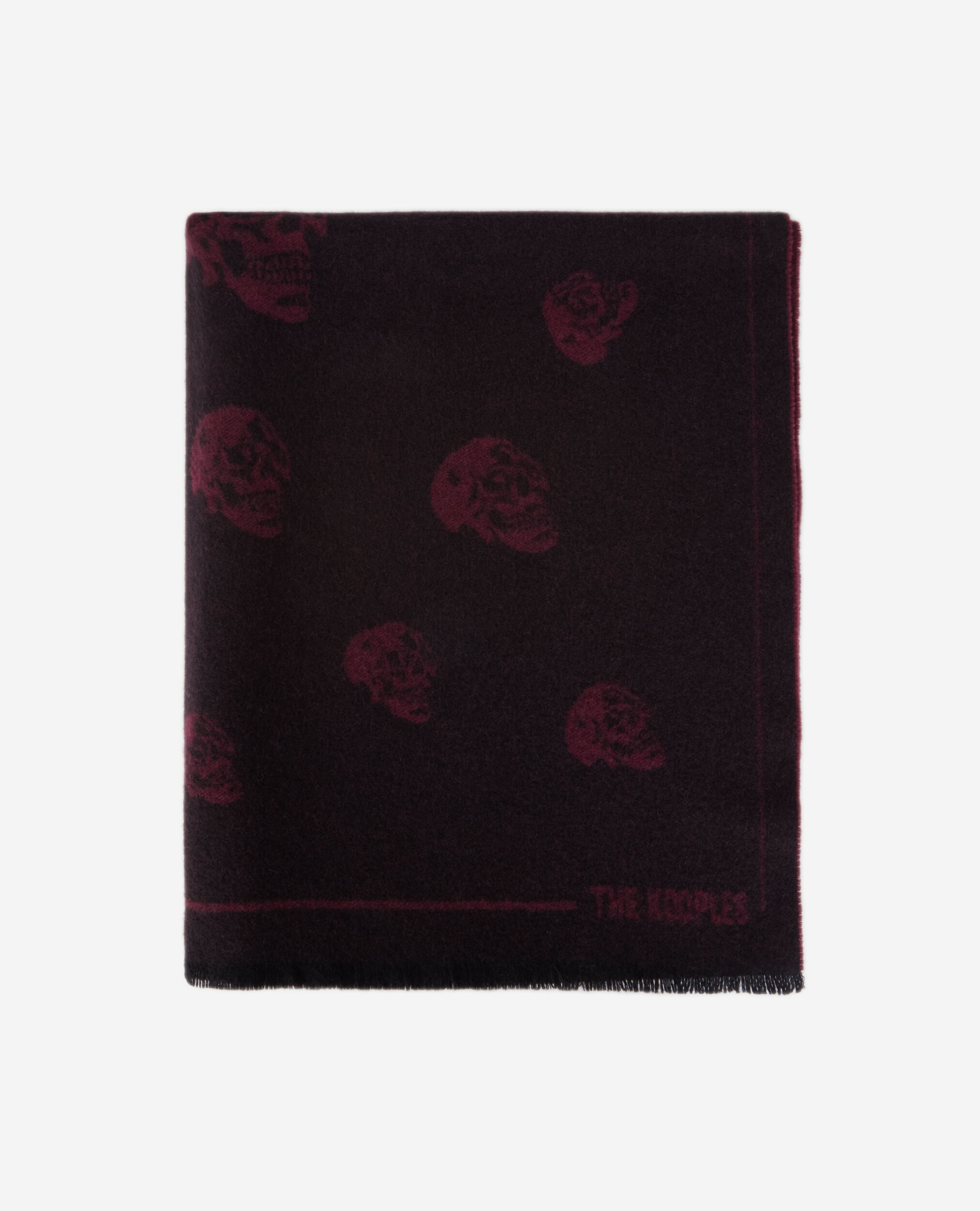 Black and burgundy wool scarf with skulls BLACK-BORDEAUX