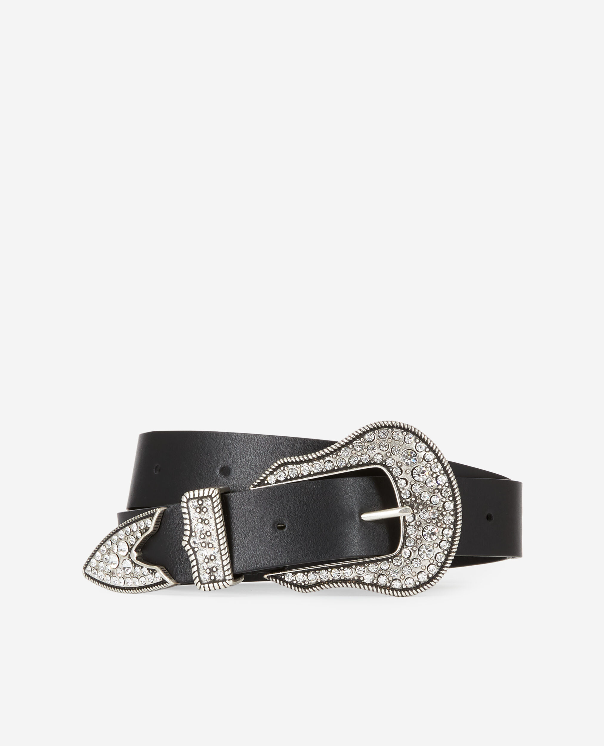 Black leather belt with silver buckle BLACK