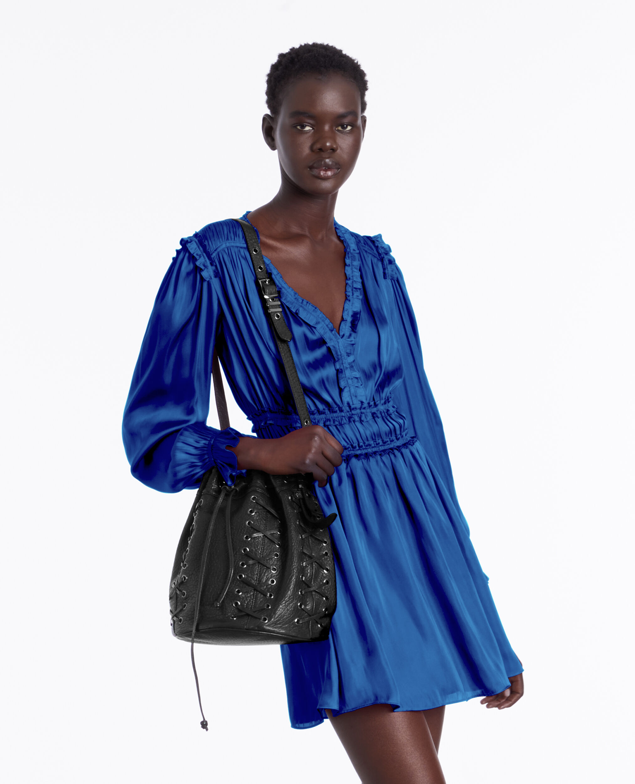 Short blue dress with shirring NAVY