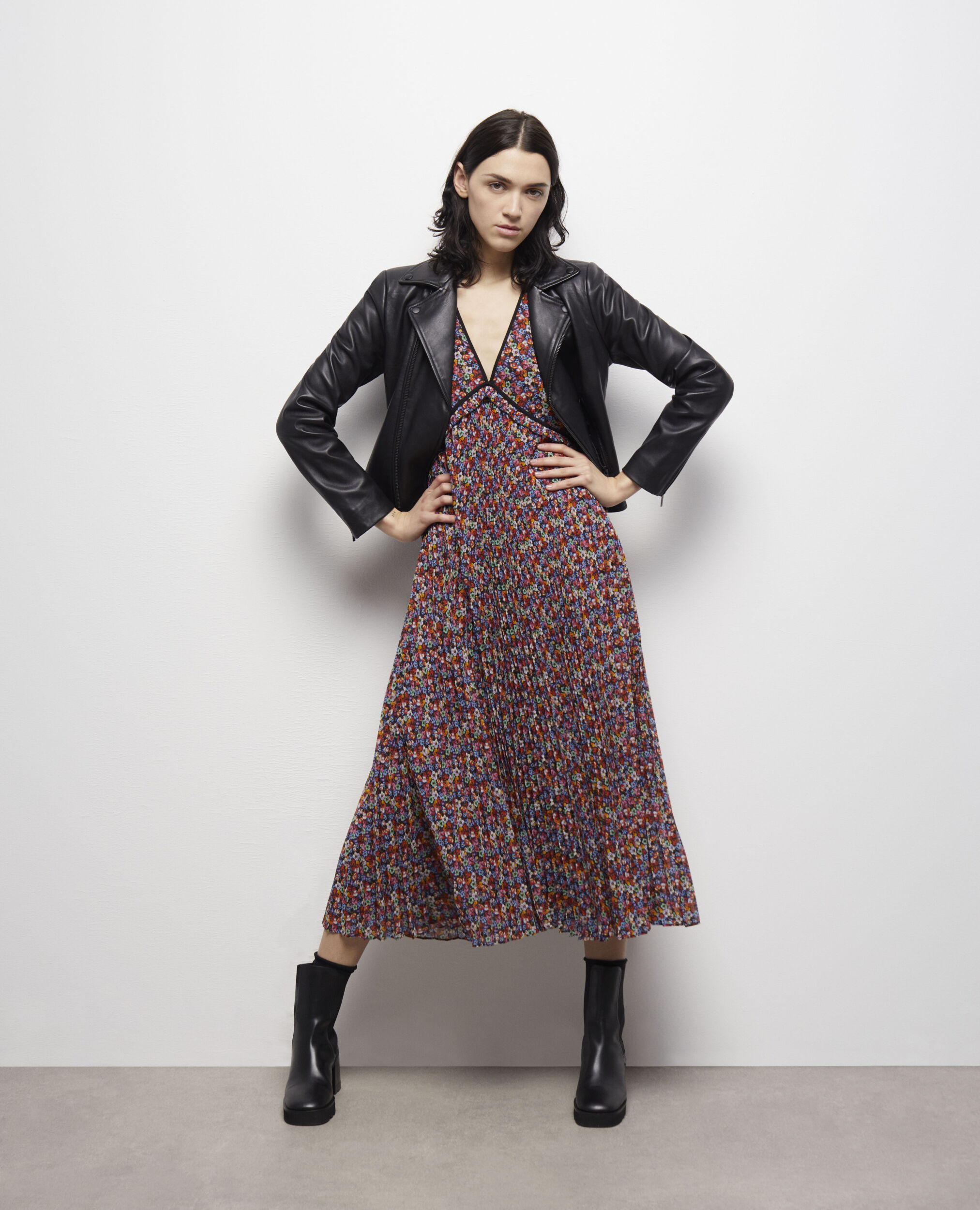 Long multicolor pleated dress MULTICOLOR