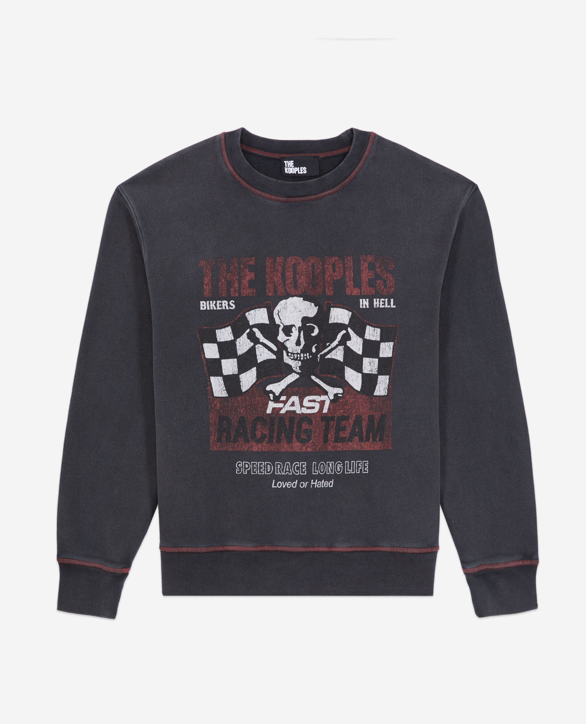 Black sweatshirt with Racing skull serigraphy BLACK WASHED