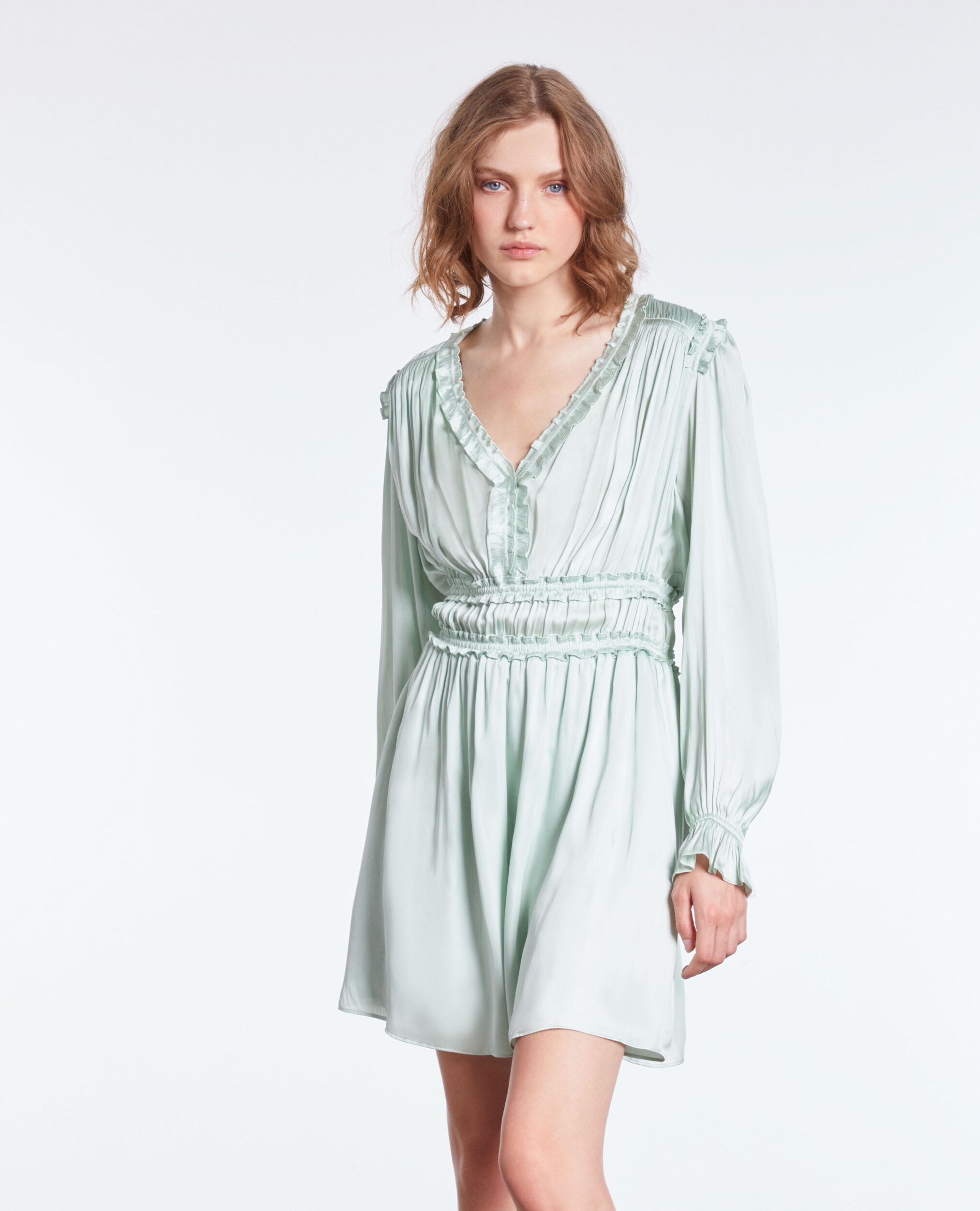 Short blue dress with shirring OCEAN