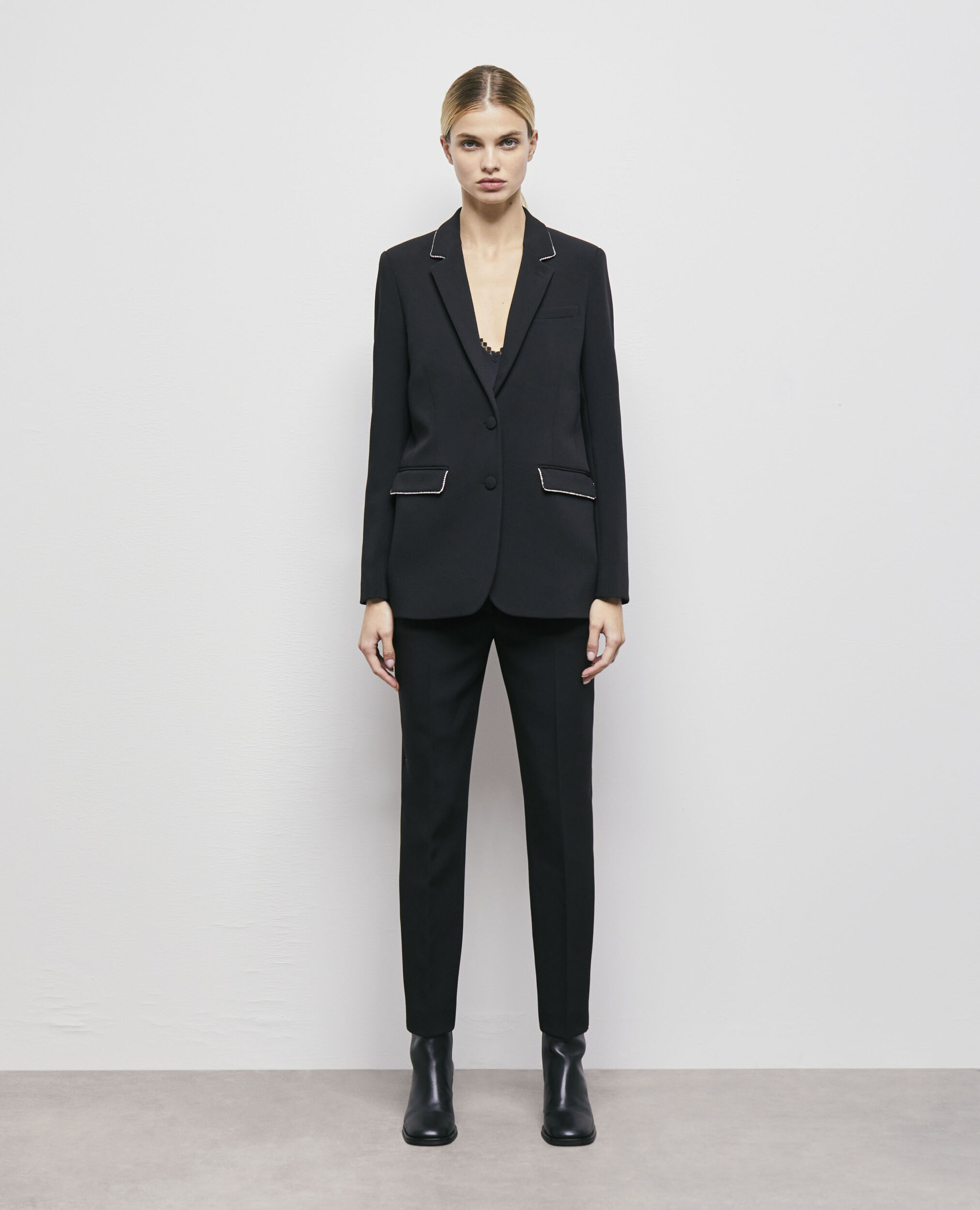 Black suit jacket with rhinestone details BLACK