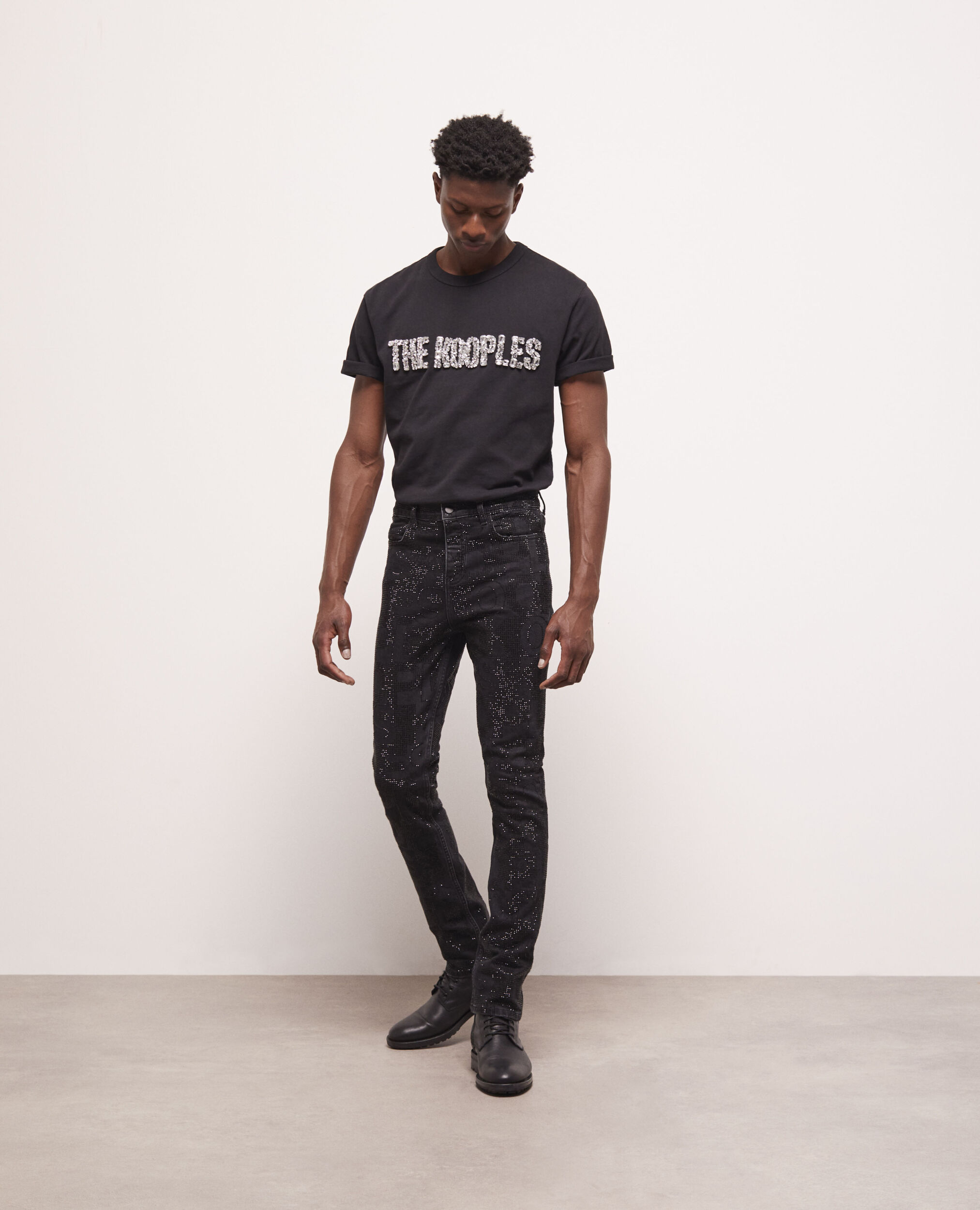 Black slim-fit jeans with rhinestones BLACK WASHED