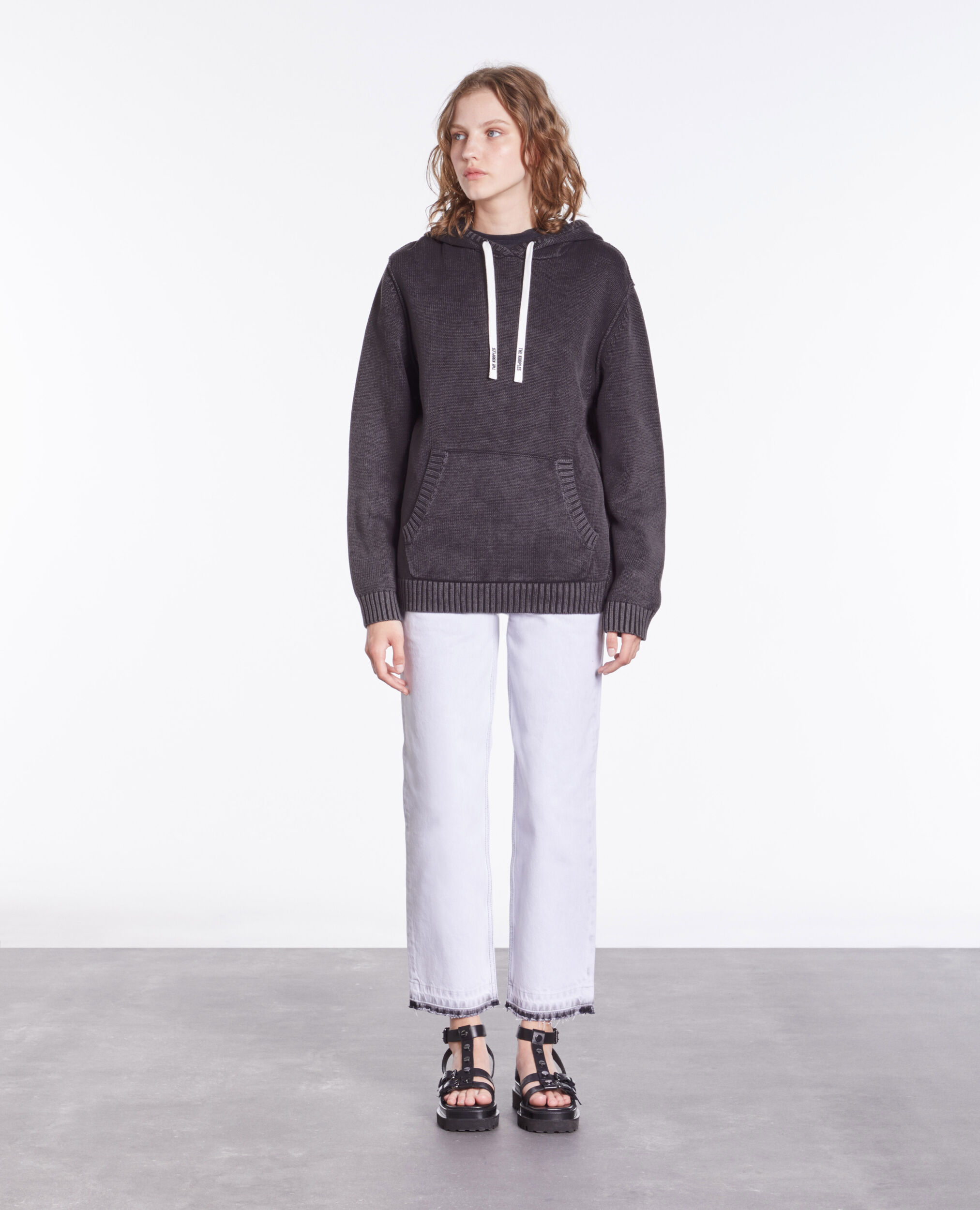 Black cotton and wool hooded sweater BLACK WASHED