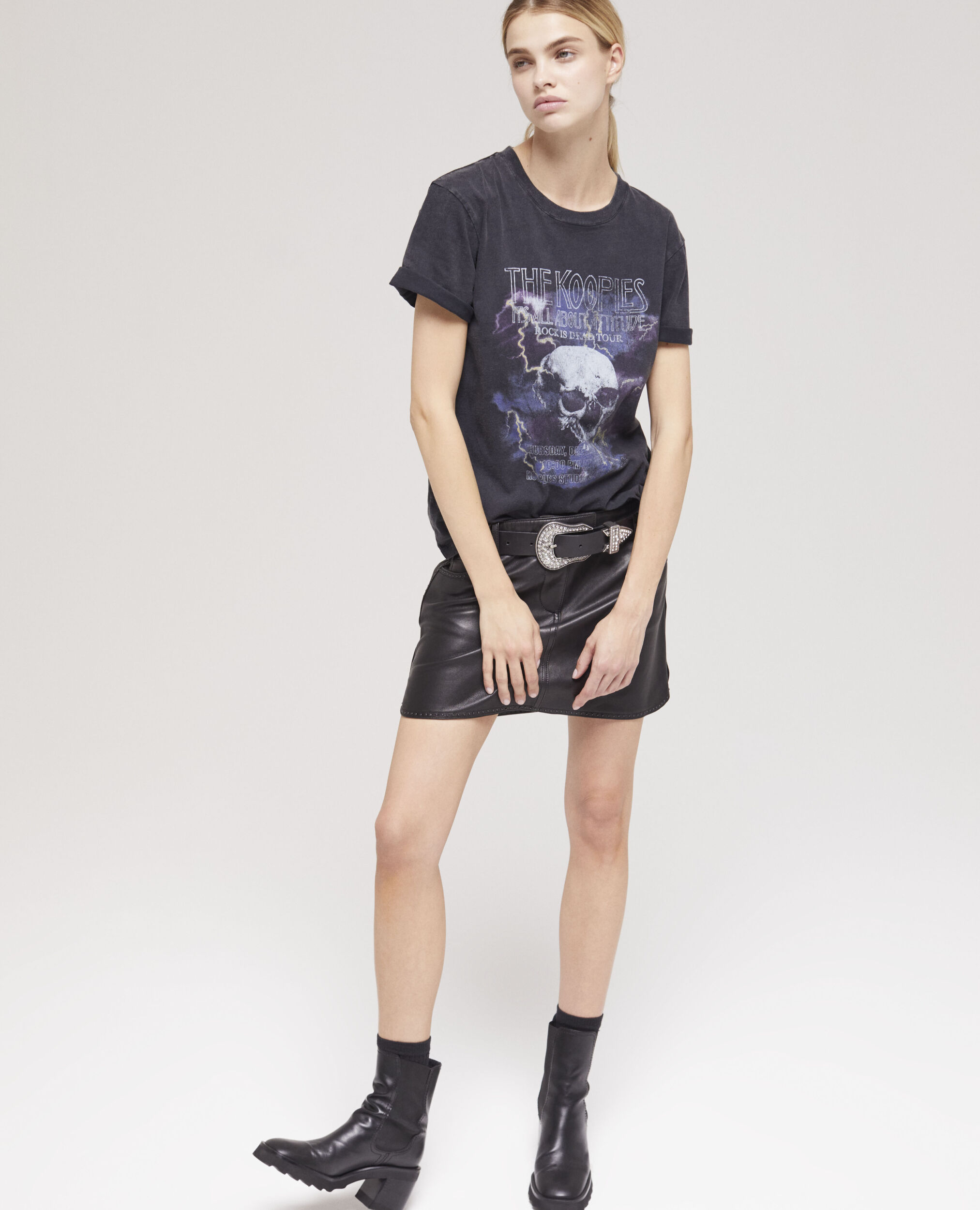 Women's t-shirt with a skull screen print BLACK WASHED