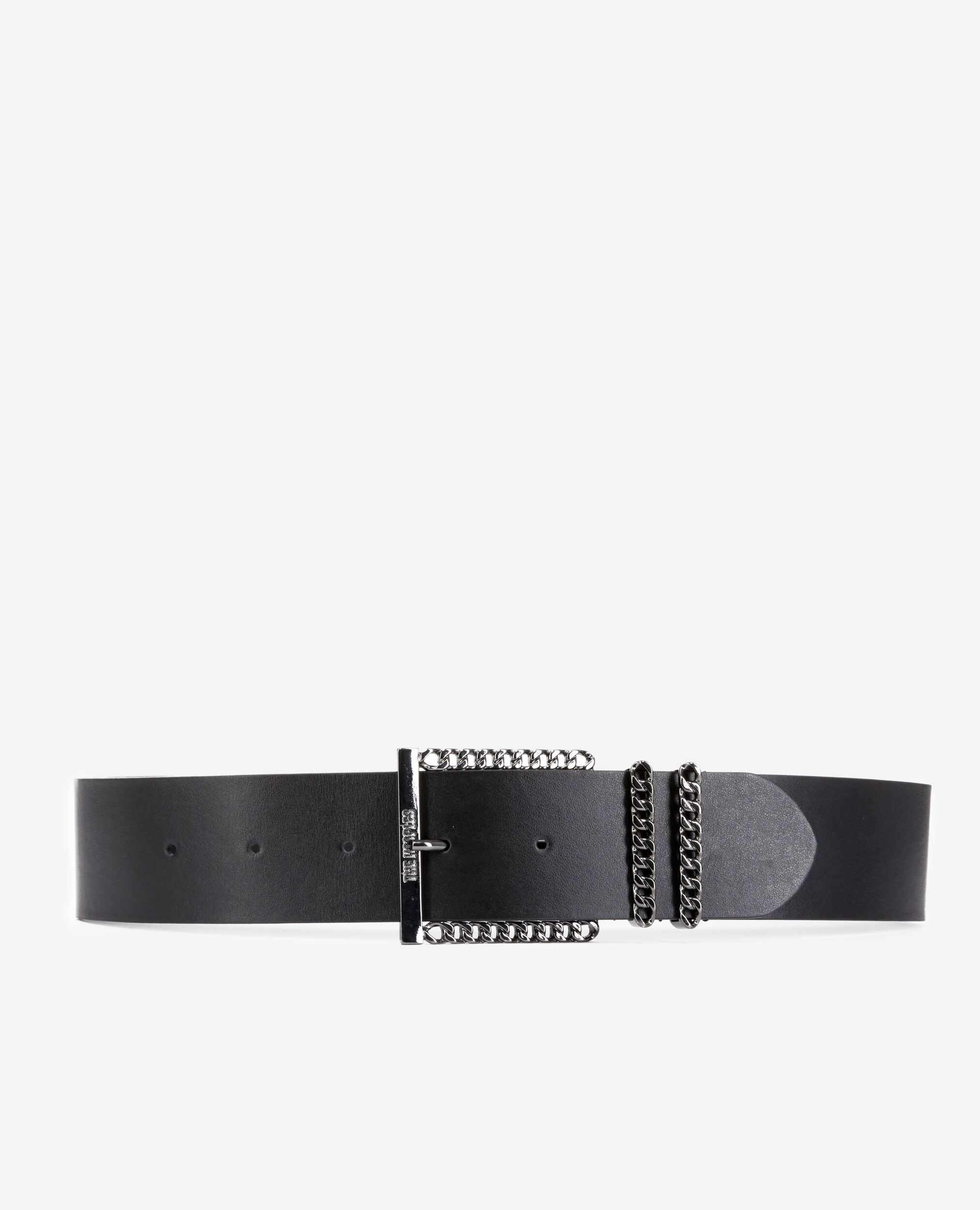 Black leather belt with chain buckle BLACK
