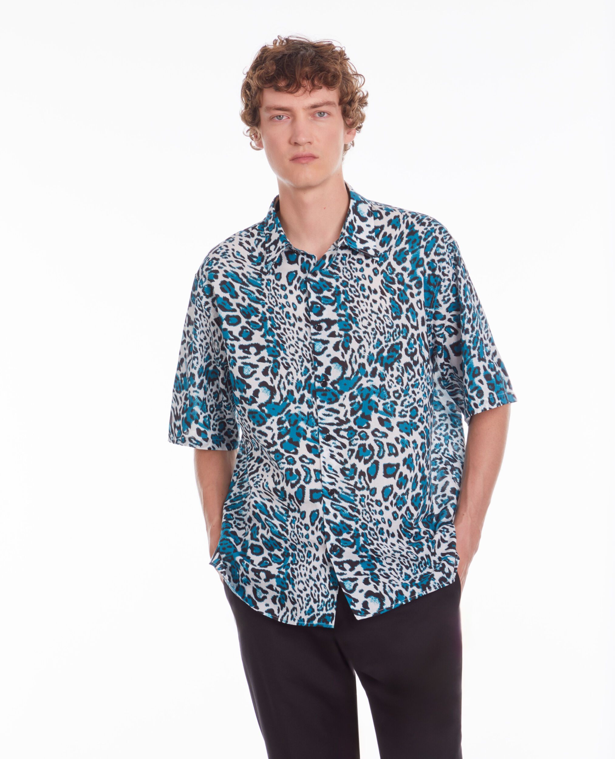 Printed cotton short sleeved shirt BLUE WHITE