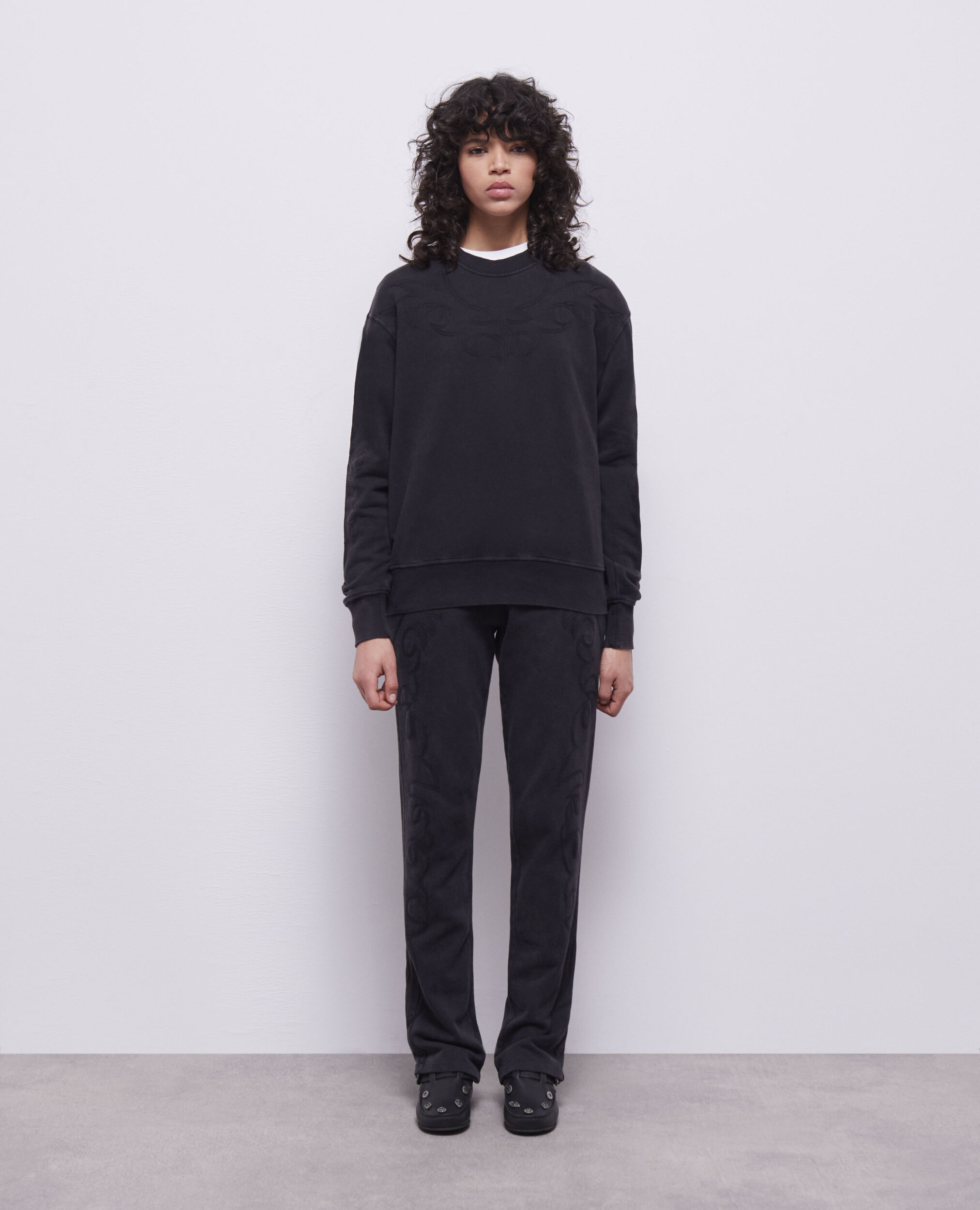 Black sweatshirt with Western-style embroidery BLACK WASHED