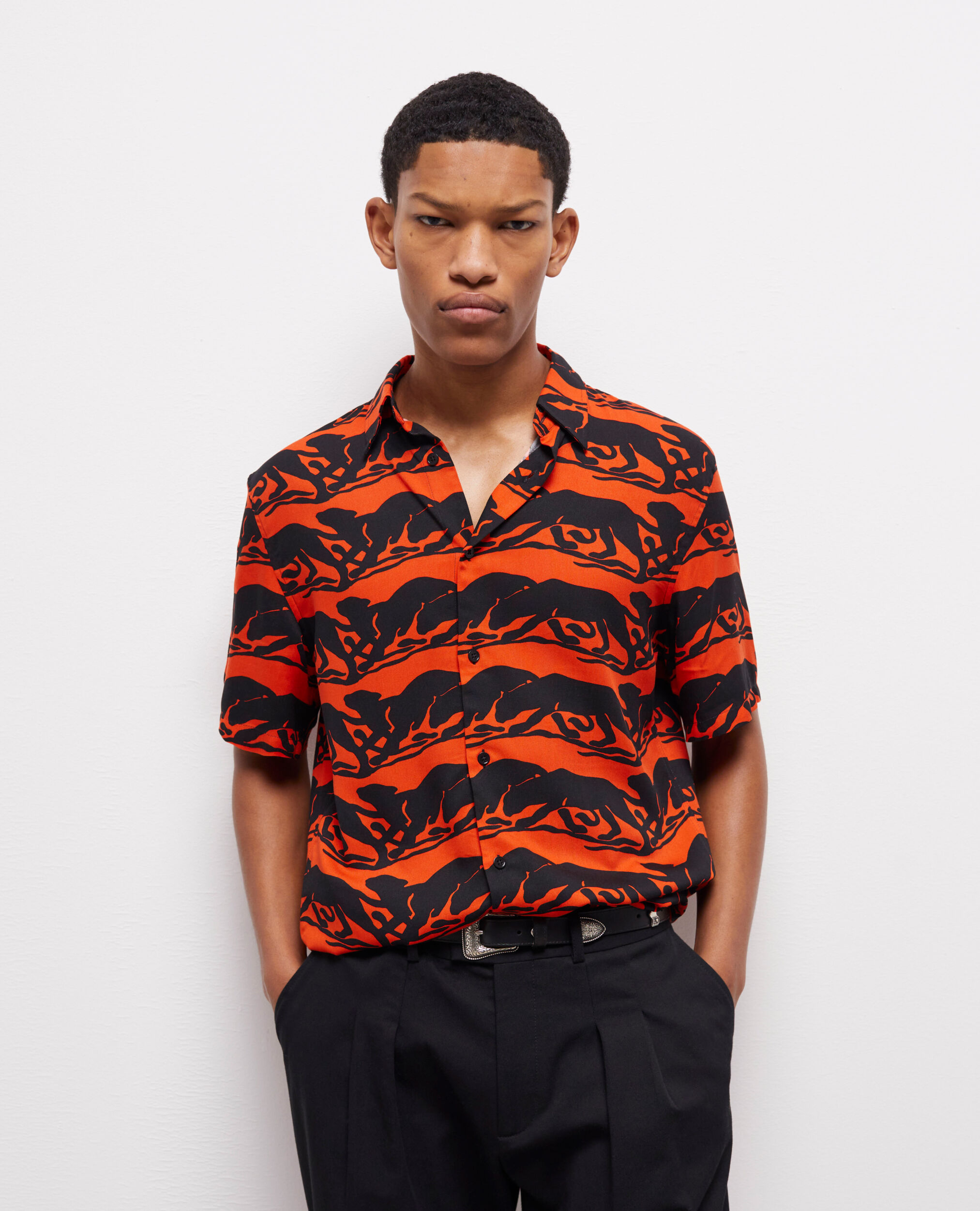 Panther print casual shirt BLACK - RED