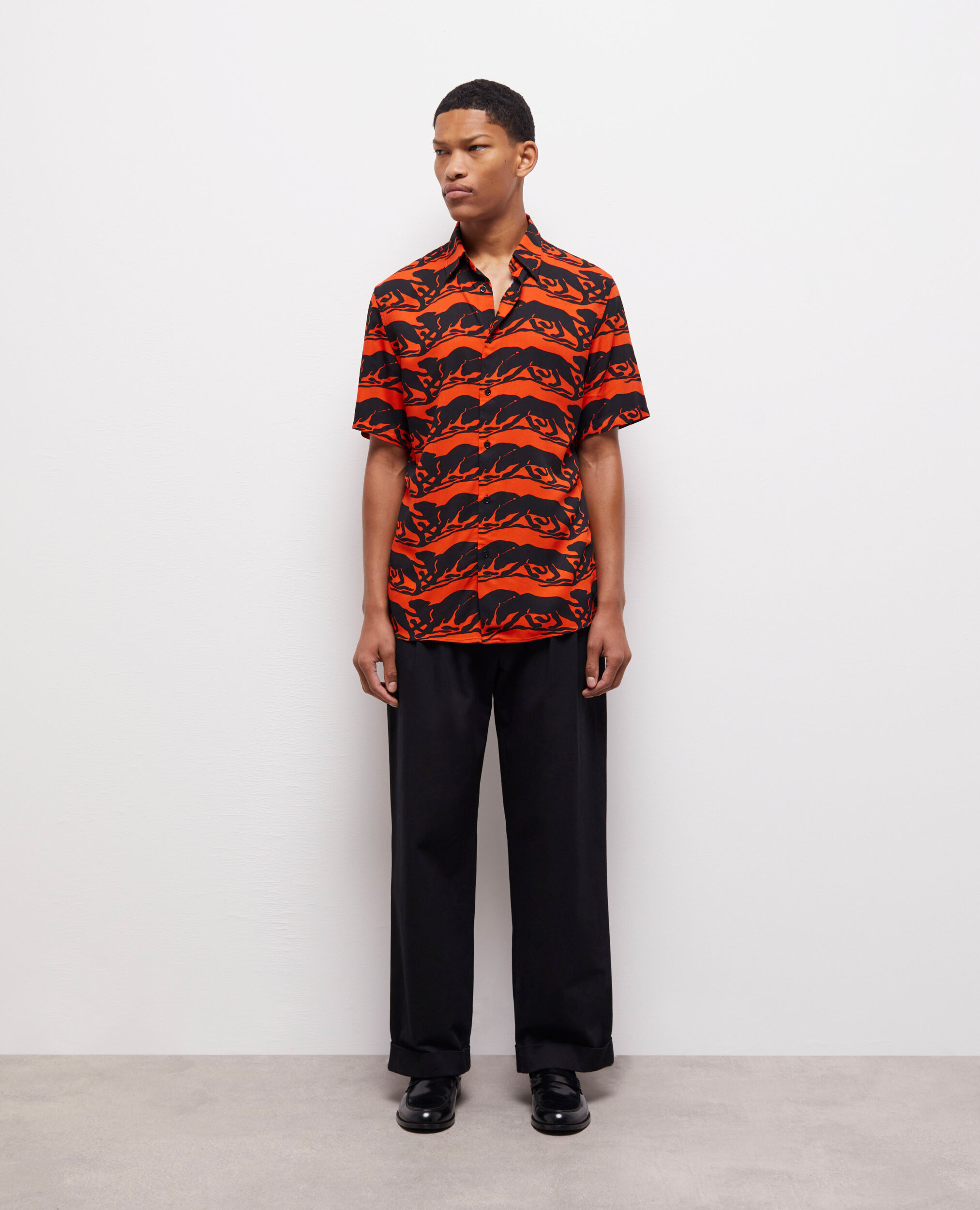 Panther print casual shirt BLACK - RED