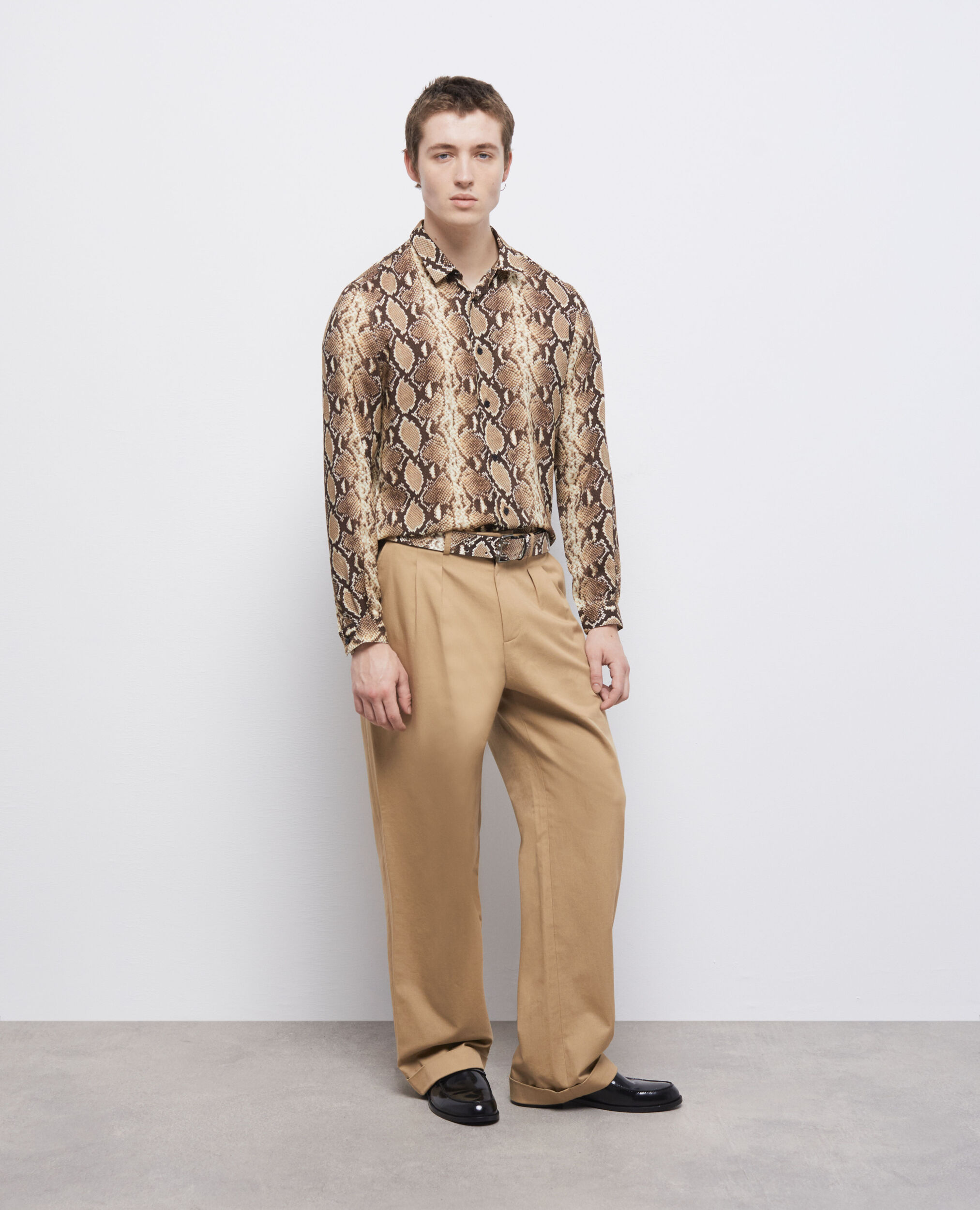 Snakeskin print casual shirt BEIGE