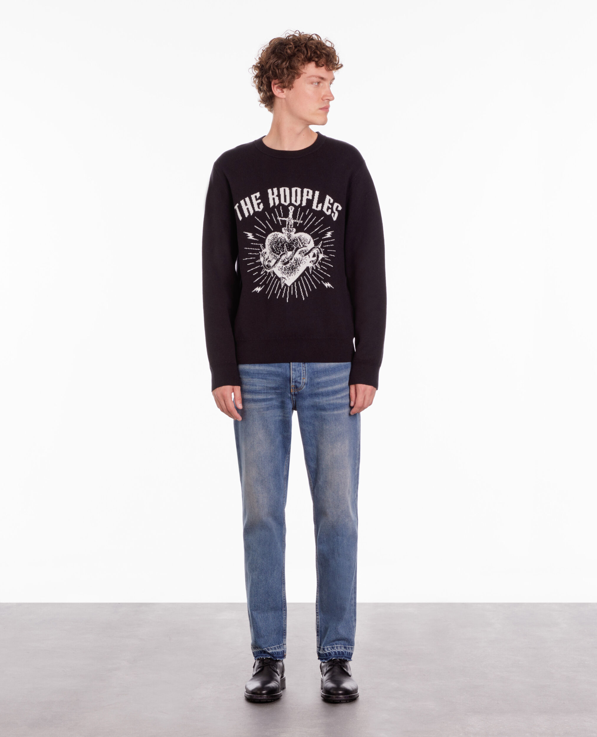 Dagger through heart black sweater in wool blend BLACK / WHITE