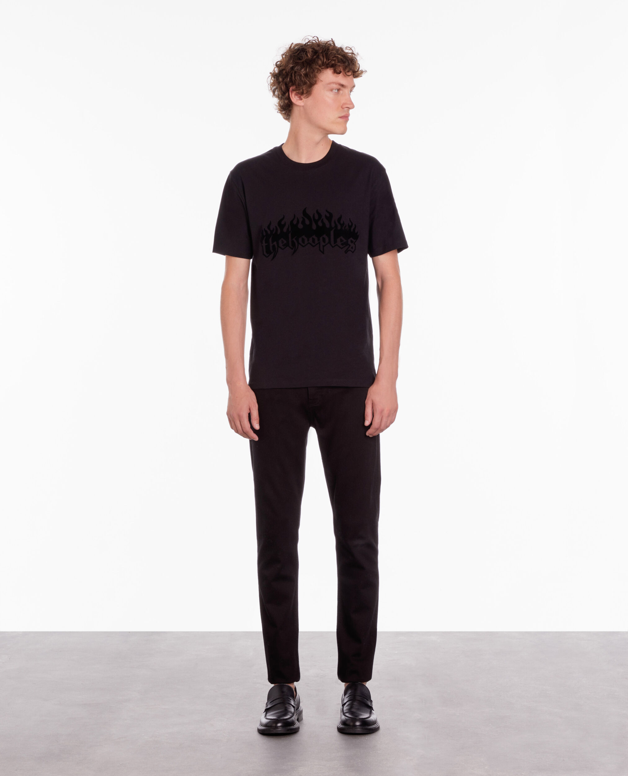 Men's black t-shirt with kooples on fire velvet flocking BLACK