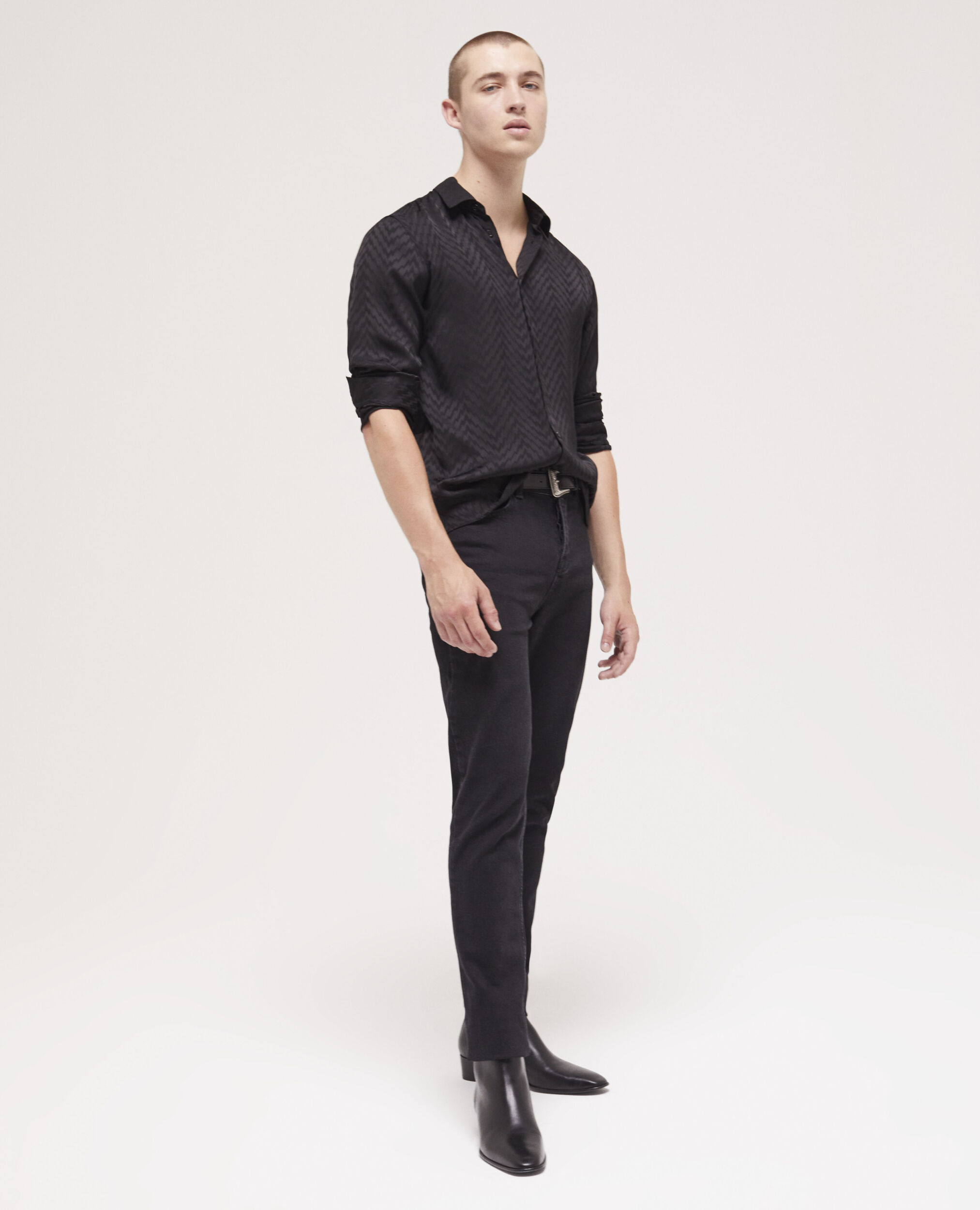 Black jacquard shirt with classic collar BLACK
