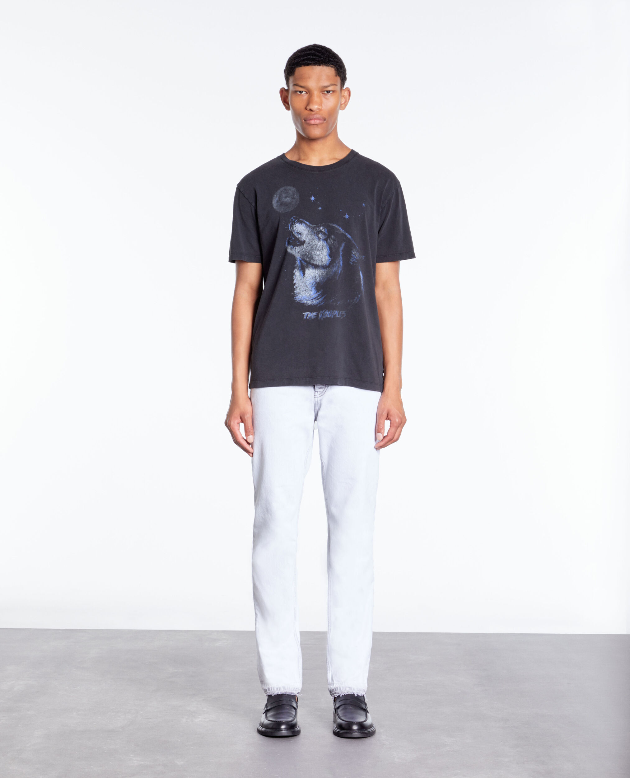 Men's black t-shirt with wolf serigraphy BLACK WASHED