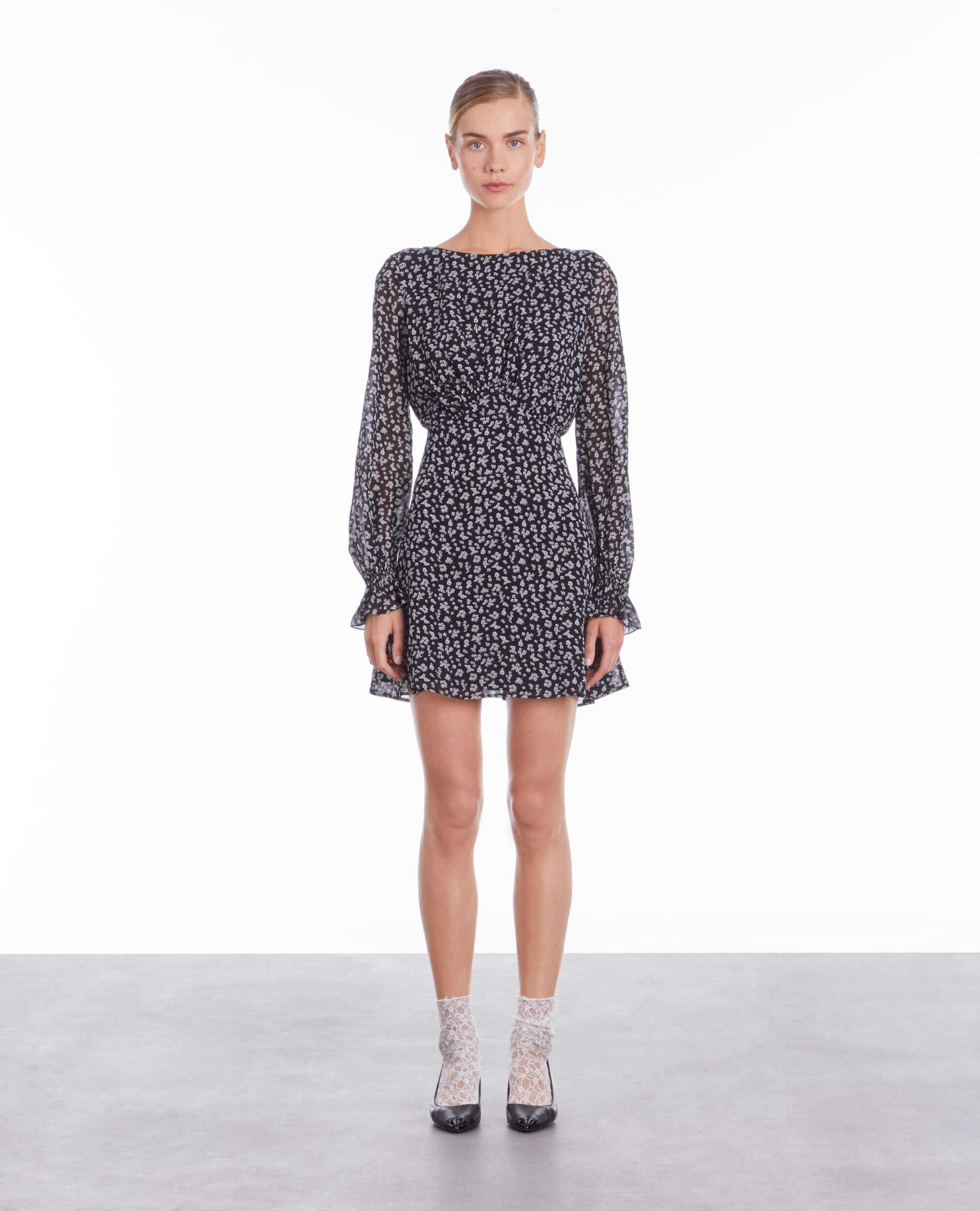 Short printed dress BLACK-ECRU