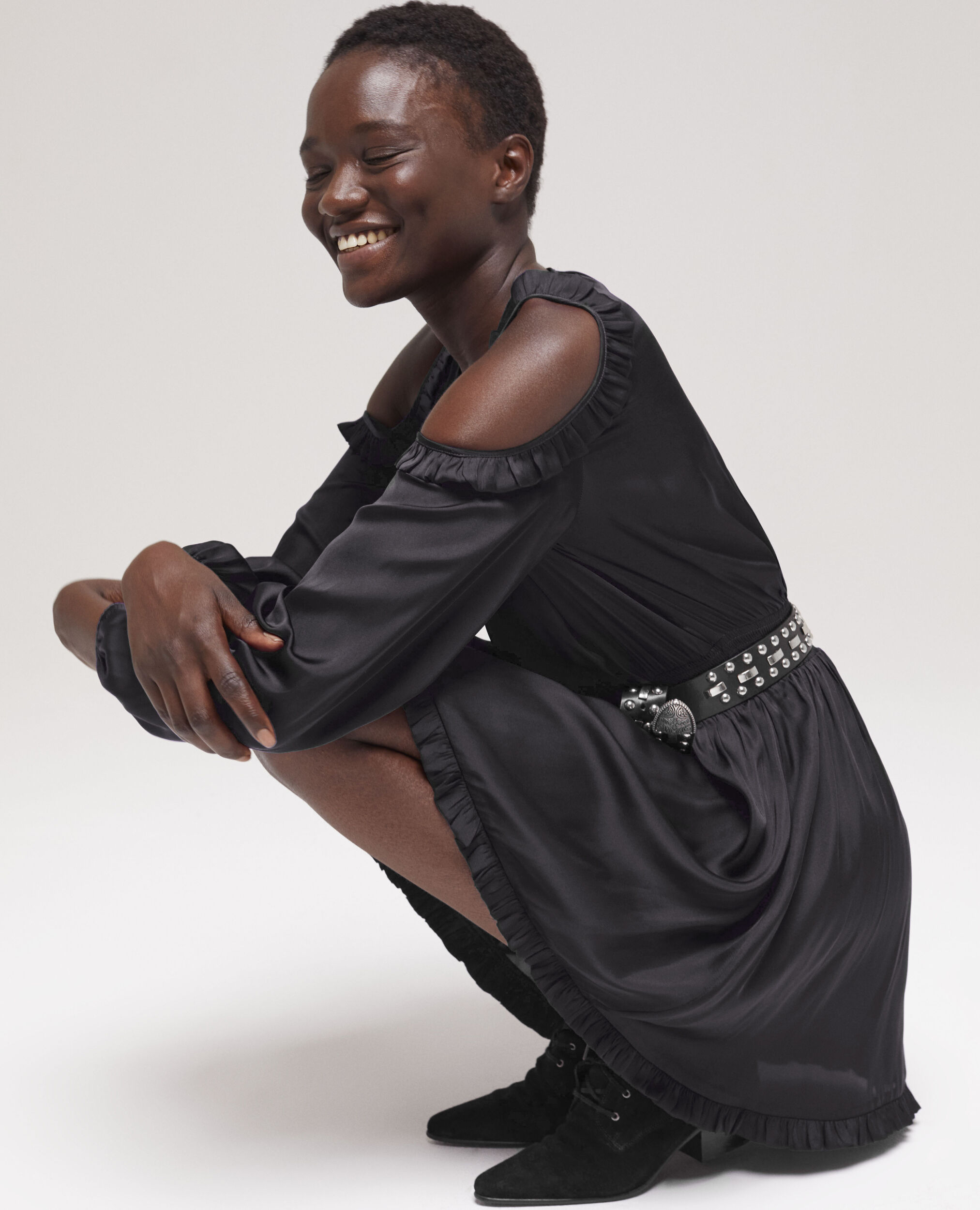Short black frilly dress BLACK