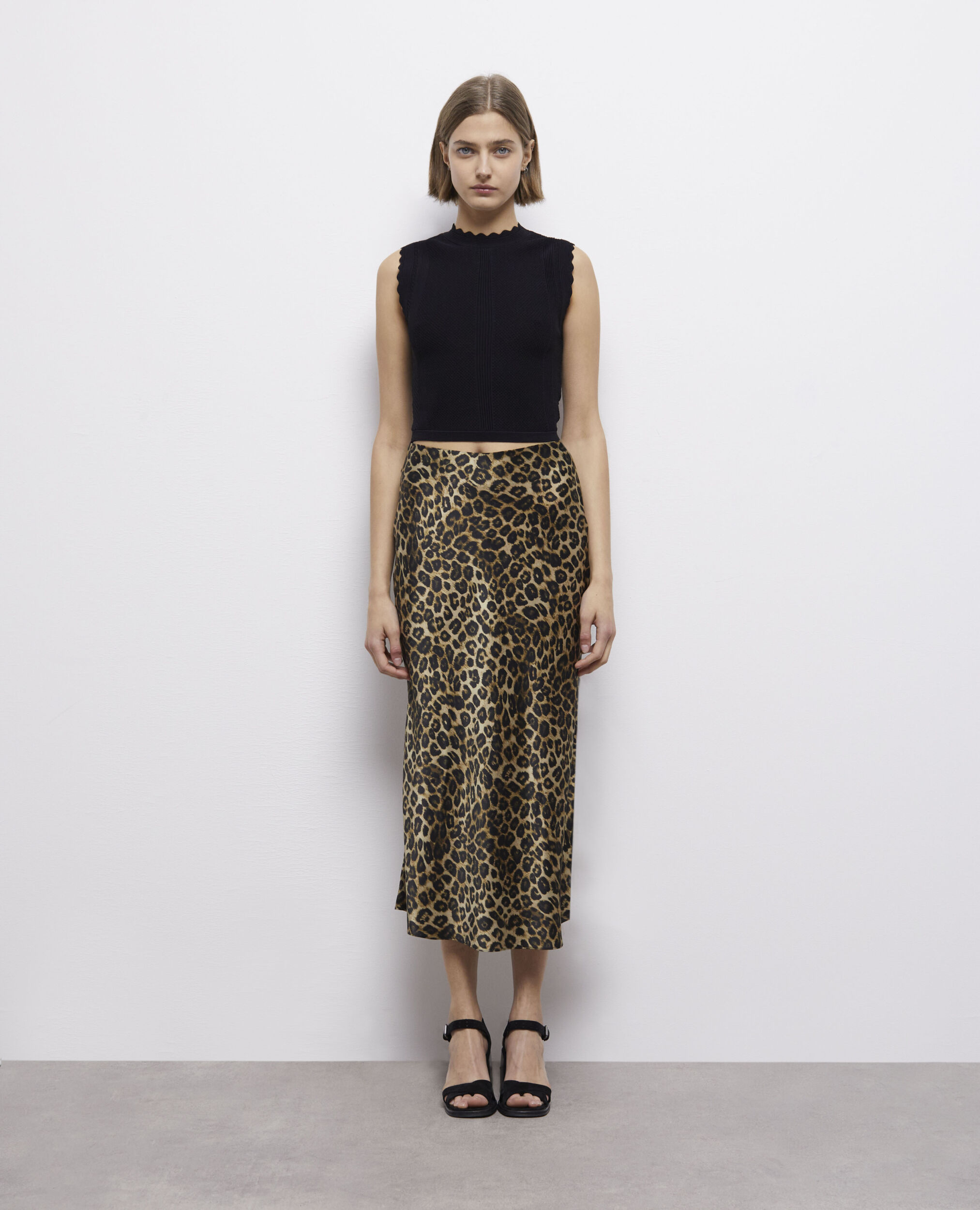 Long leopard print silk skirt LEOPARD