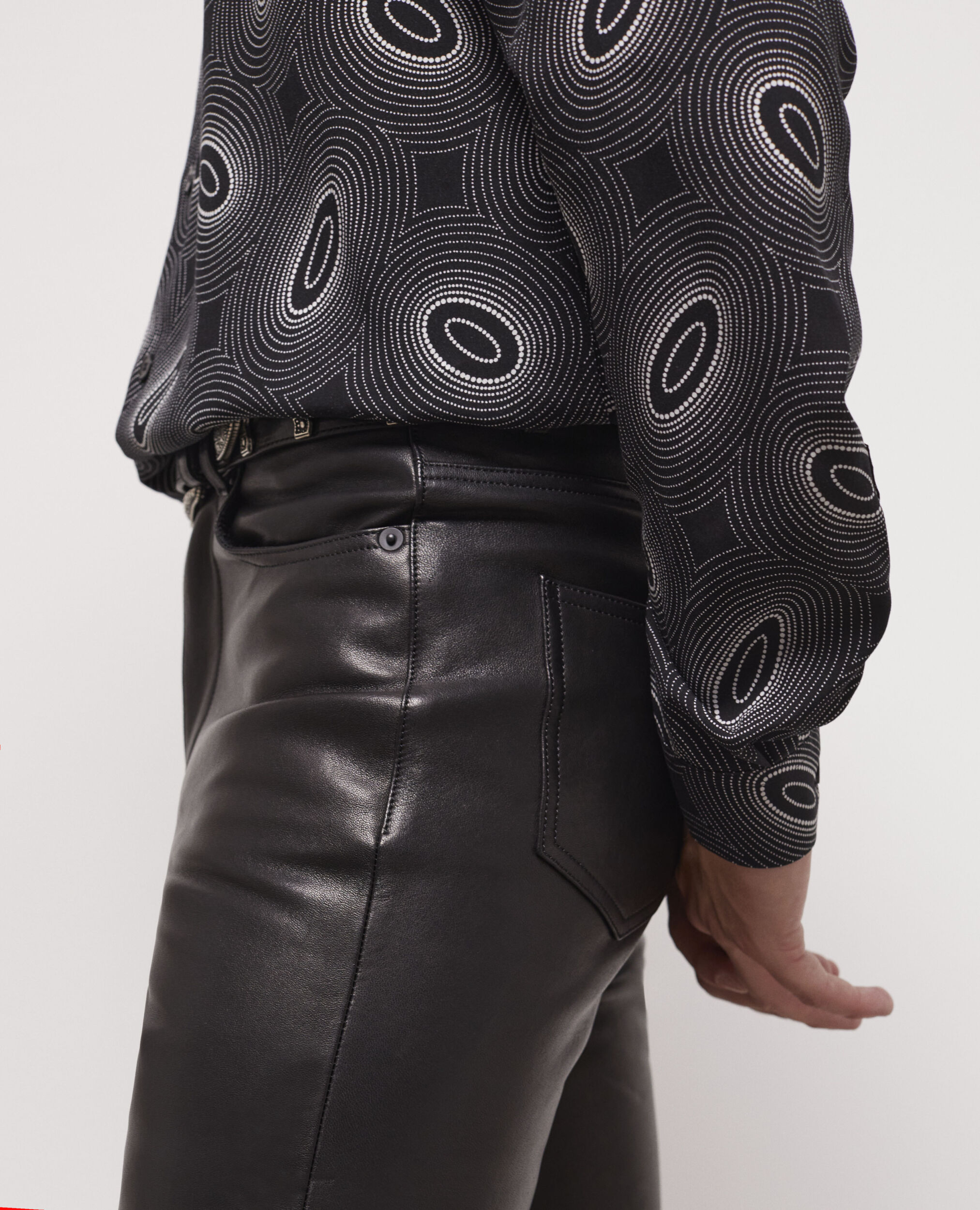 Black leather slim-fit pants BLACK