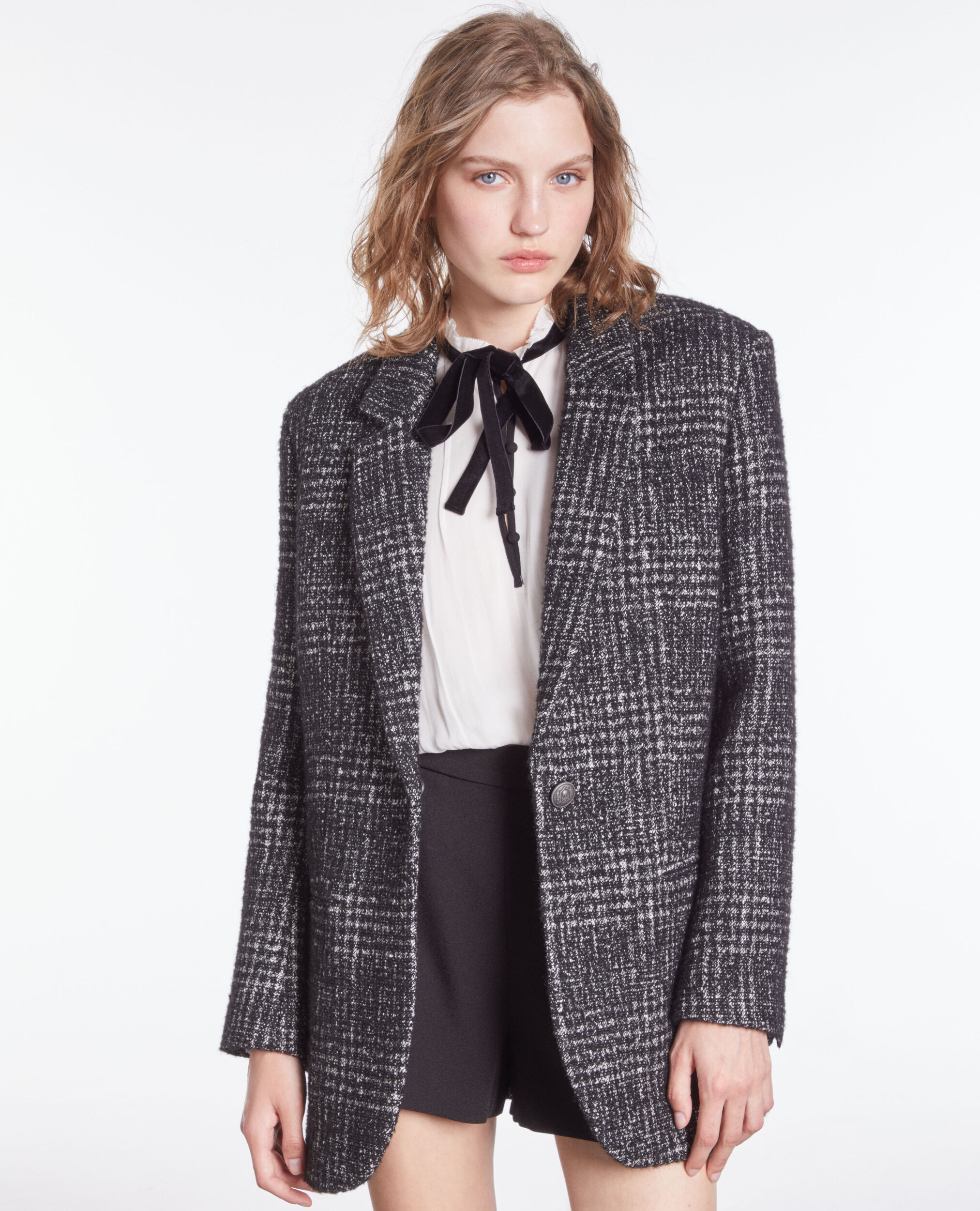 Black and white tweed blazer BLACK WHITE