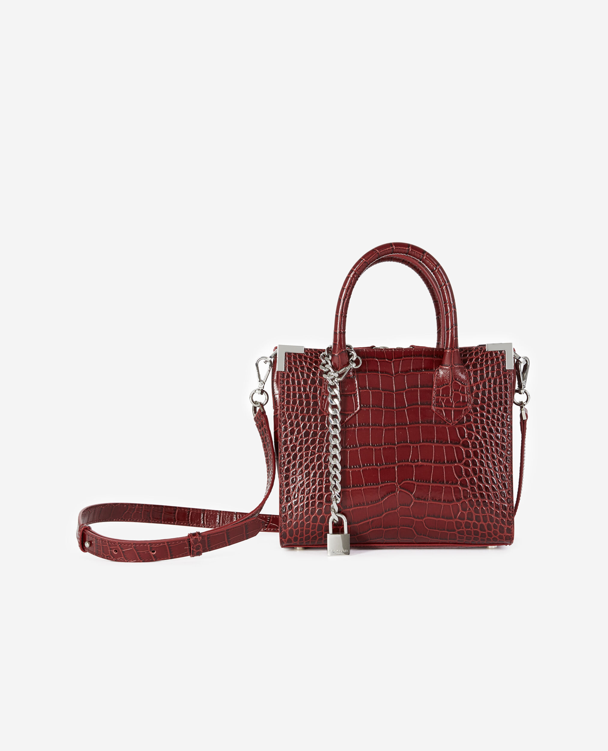croco-print Ming bag in red leather AUBERGINE