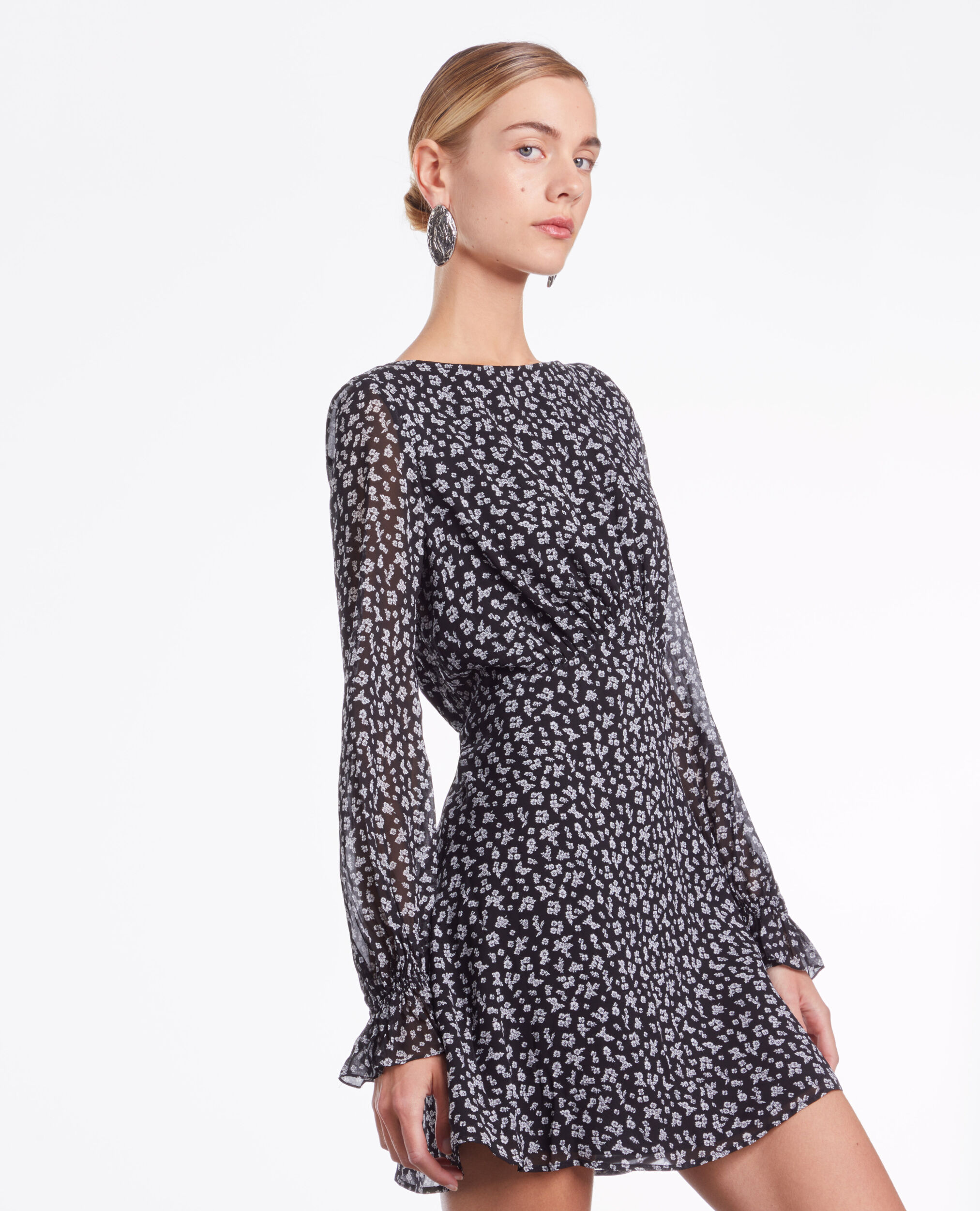 Short printed dress BLACK-ECRU