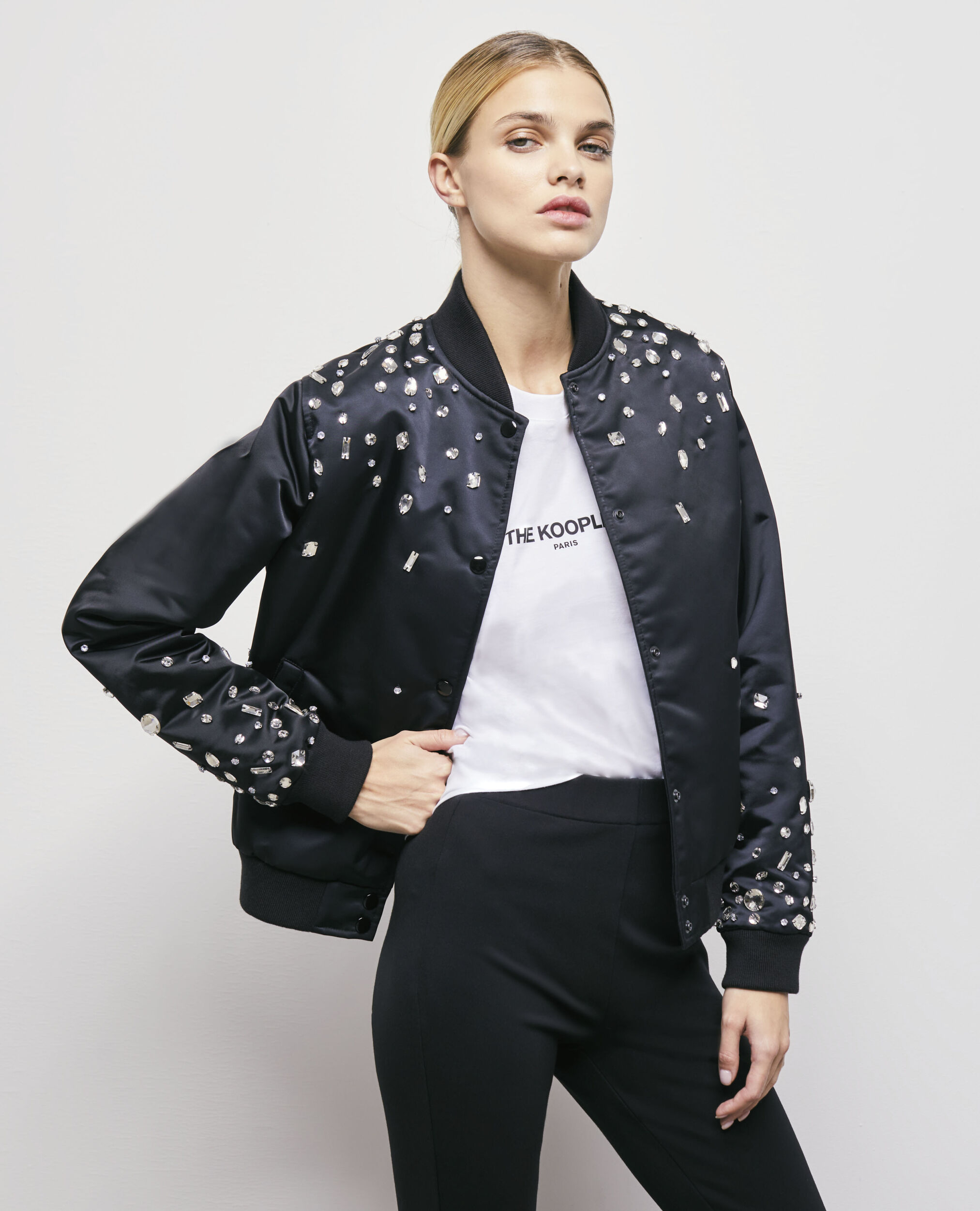 Black bomber jacket with rhinestones BLACK
