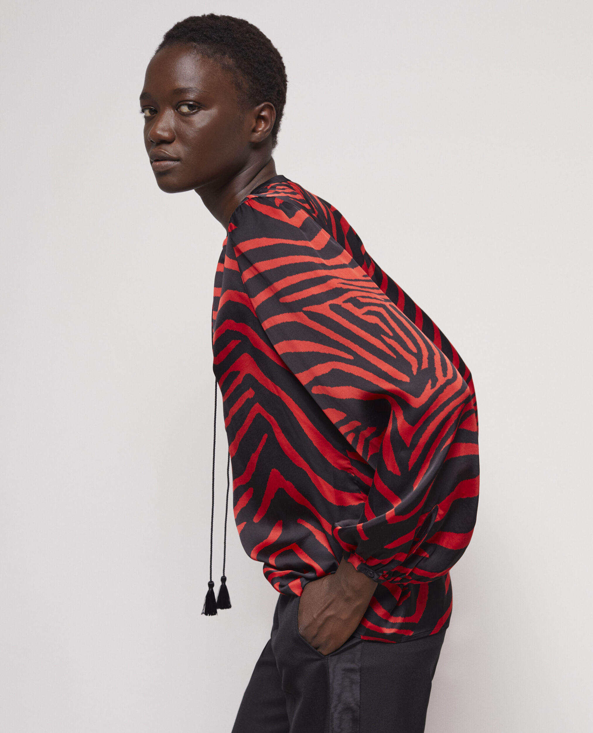 Red printed blouse BLACK - RED