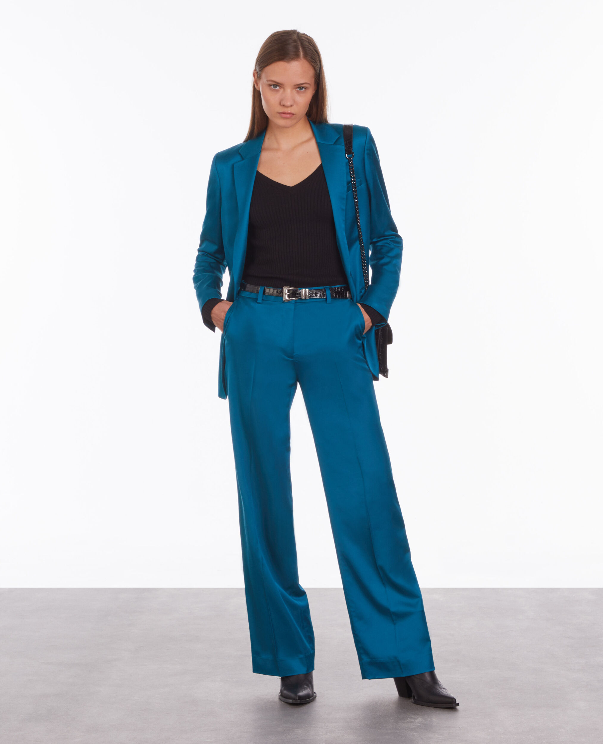 Blue satin suit trousers DEEP BLUE