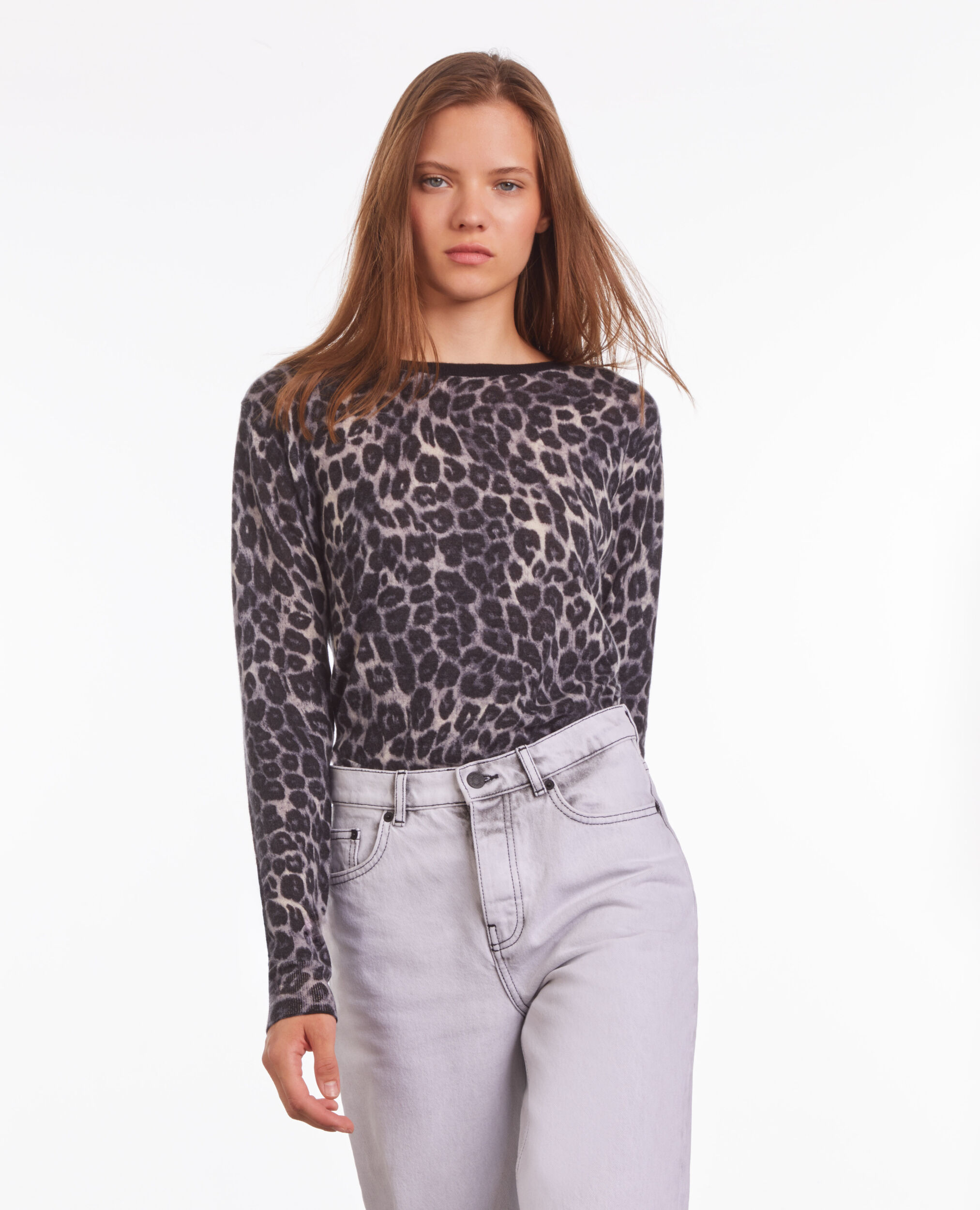 Printed cashmere sweater BLACK WHITE LEOPARD