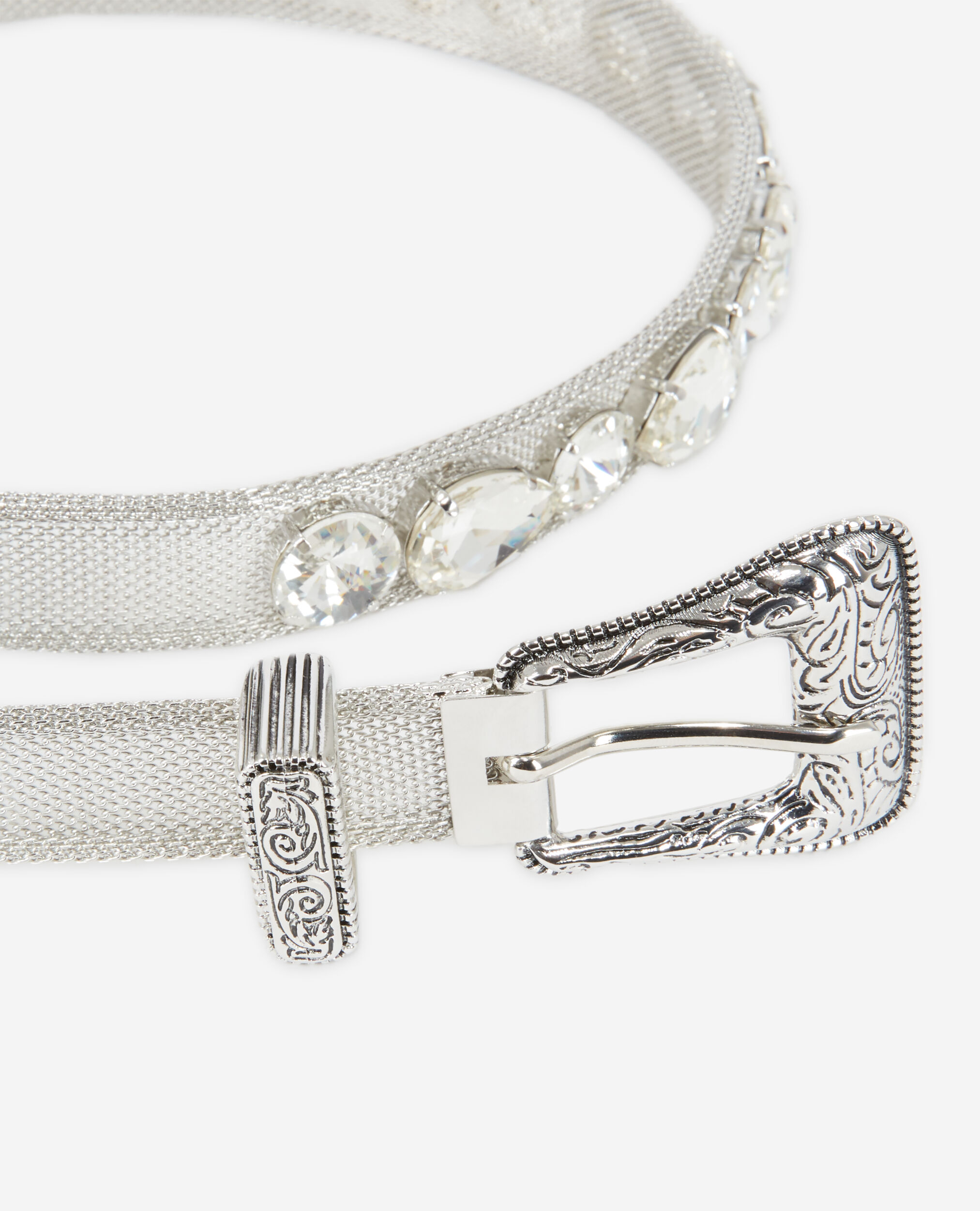Gemstone belt with western-style belt WHITE / SILVER