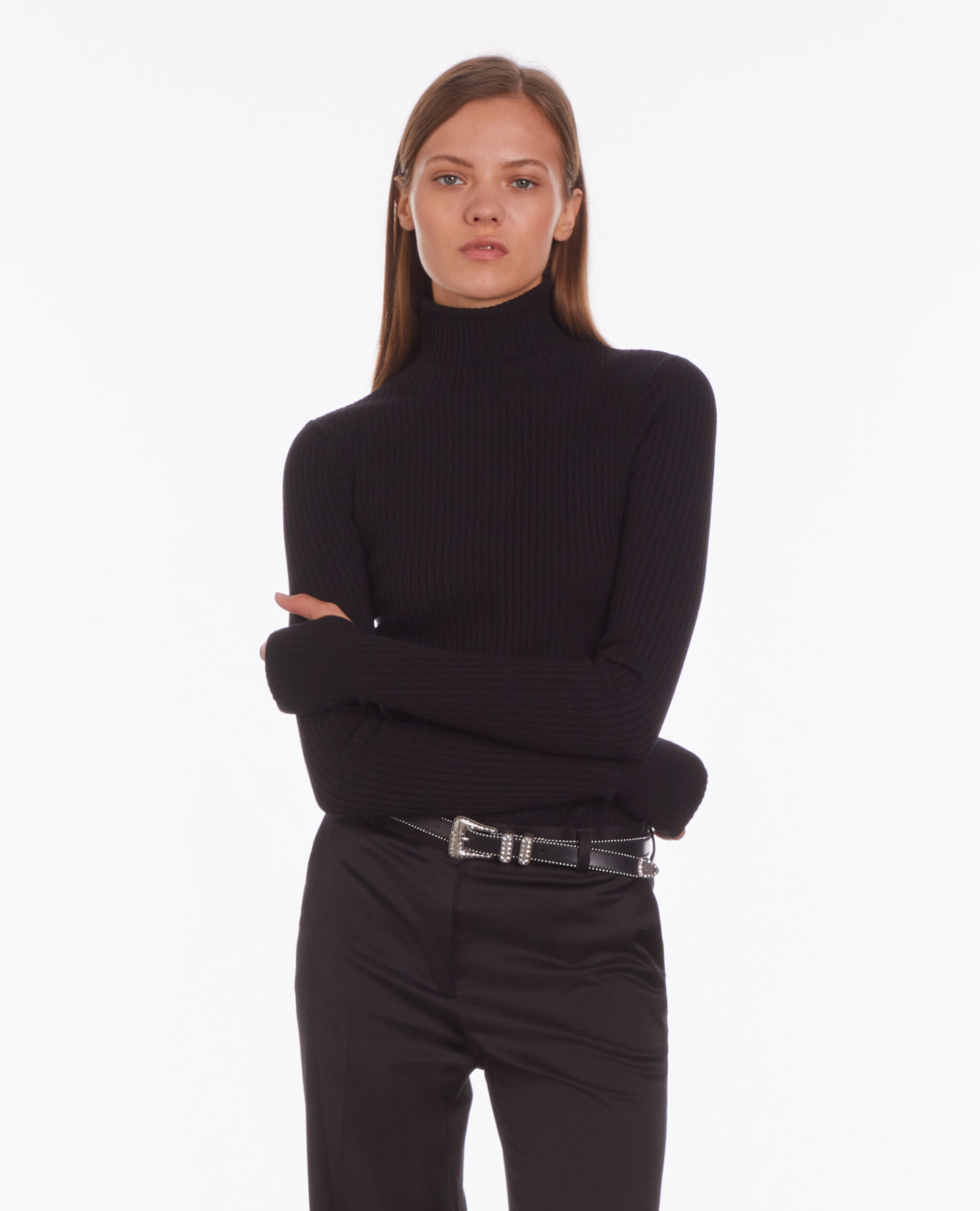 Black ribbed fine knit sweater BLACK