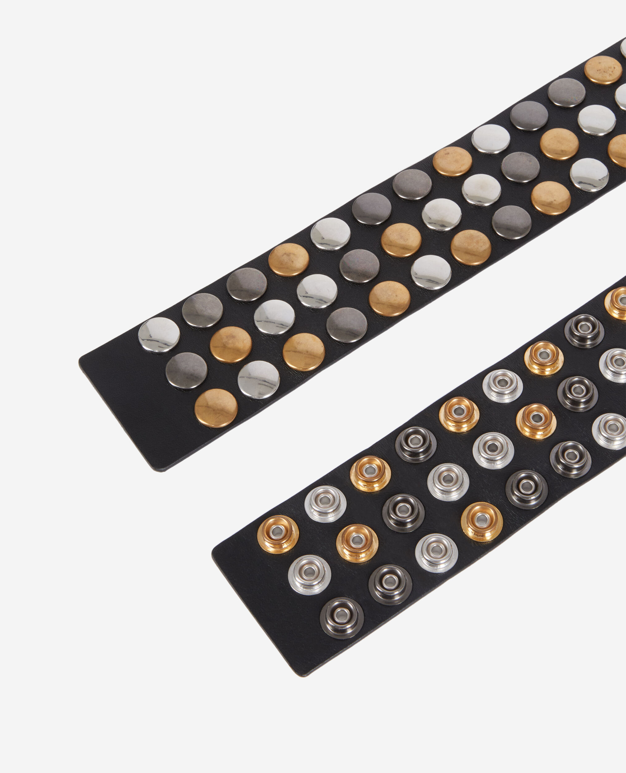 Wide black leather belt with press studs BLACK