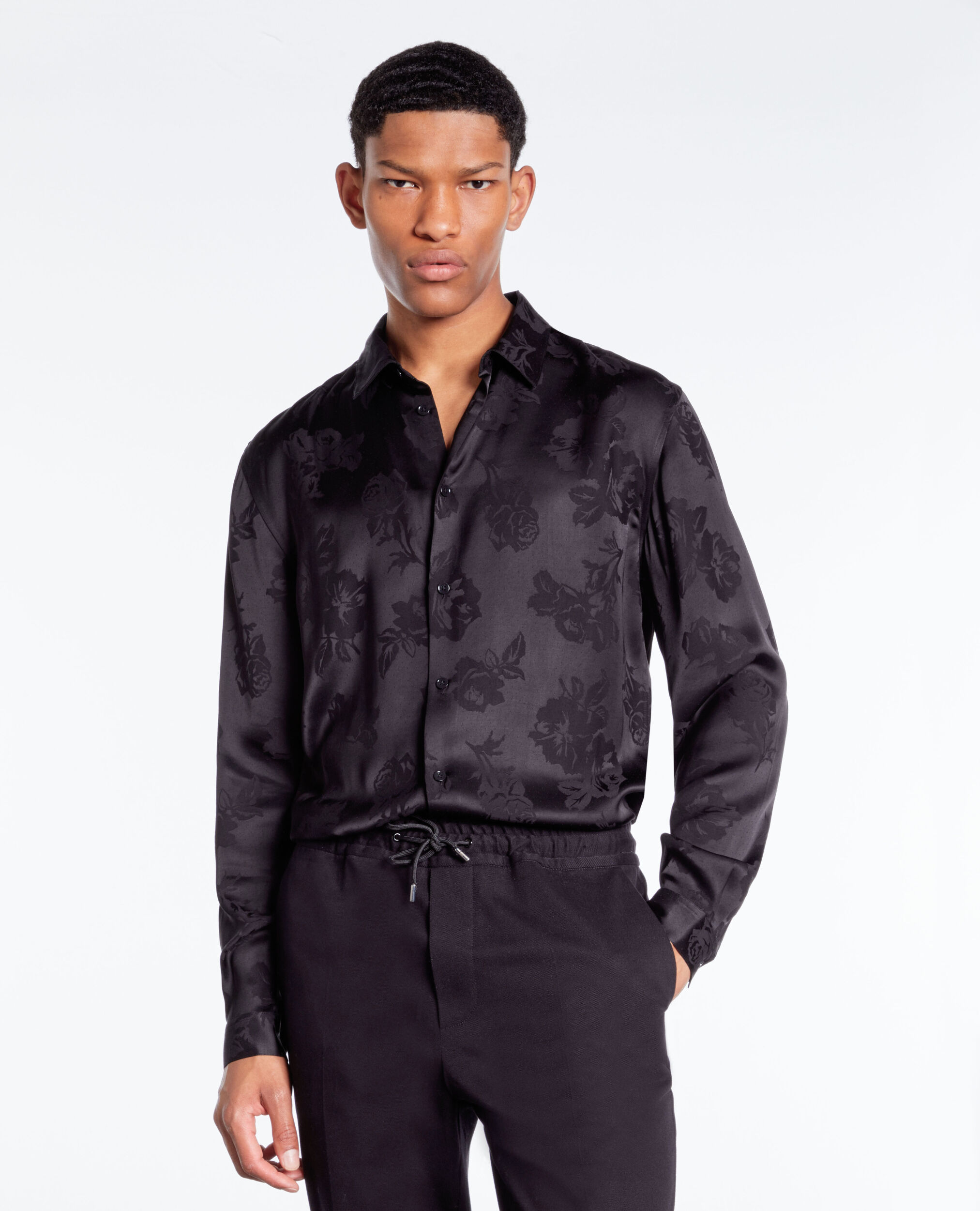 Black floral jacquard shirt BLACK