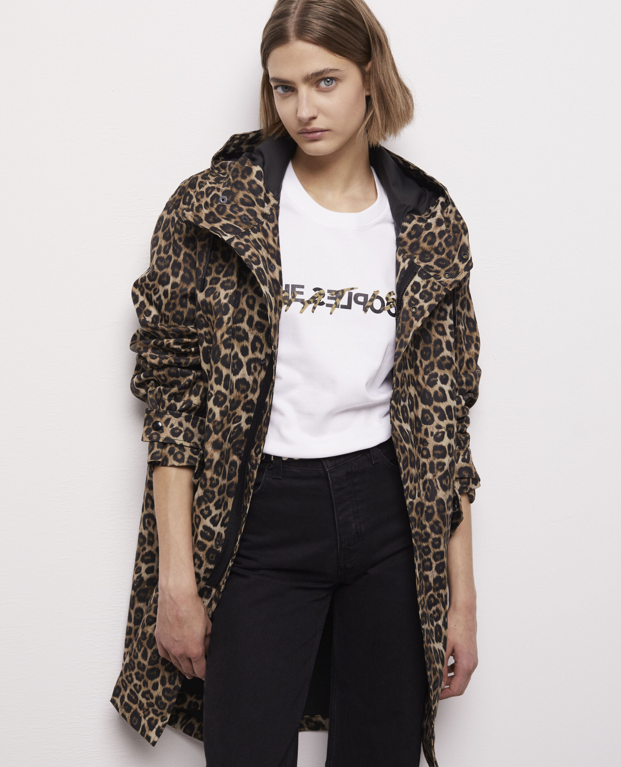 Long parka with leopard print hood LEOPARD