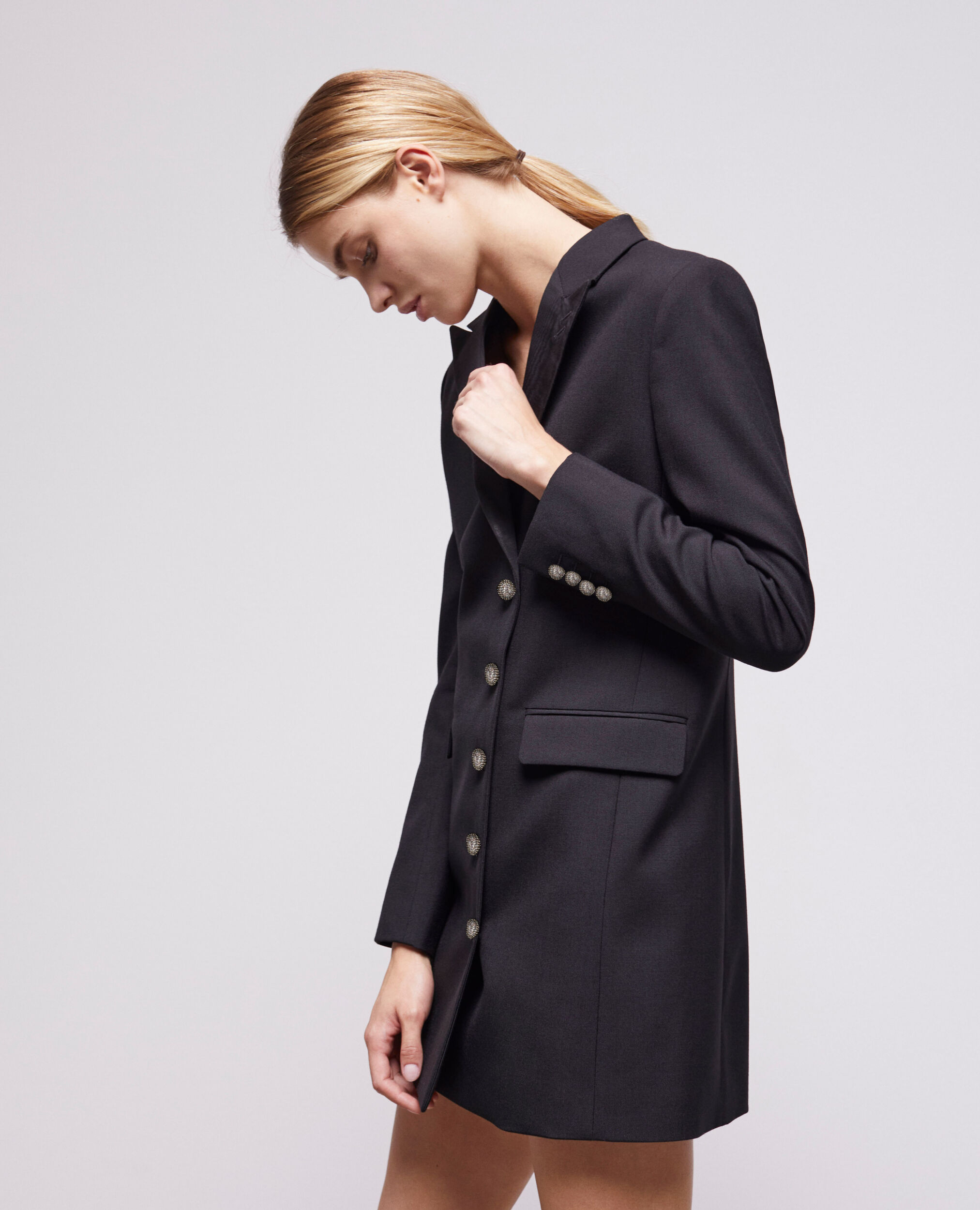 Short black wool dress BLACK
