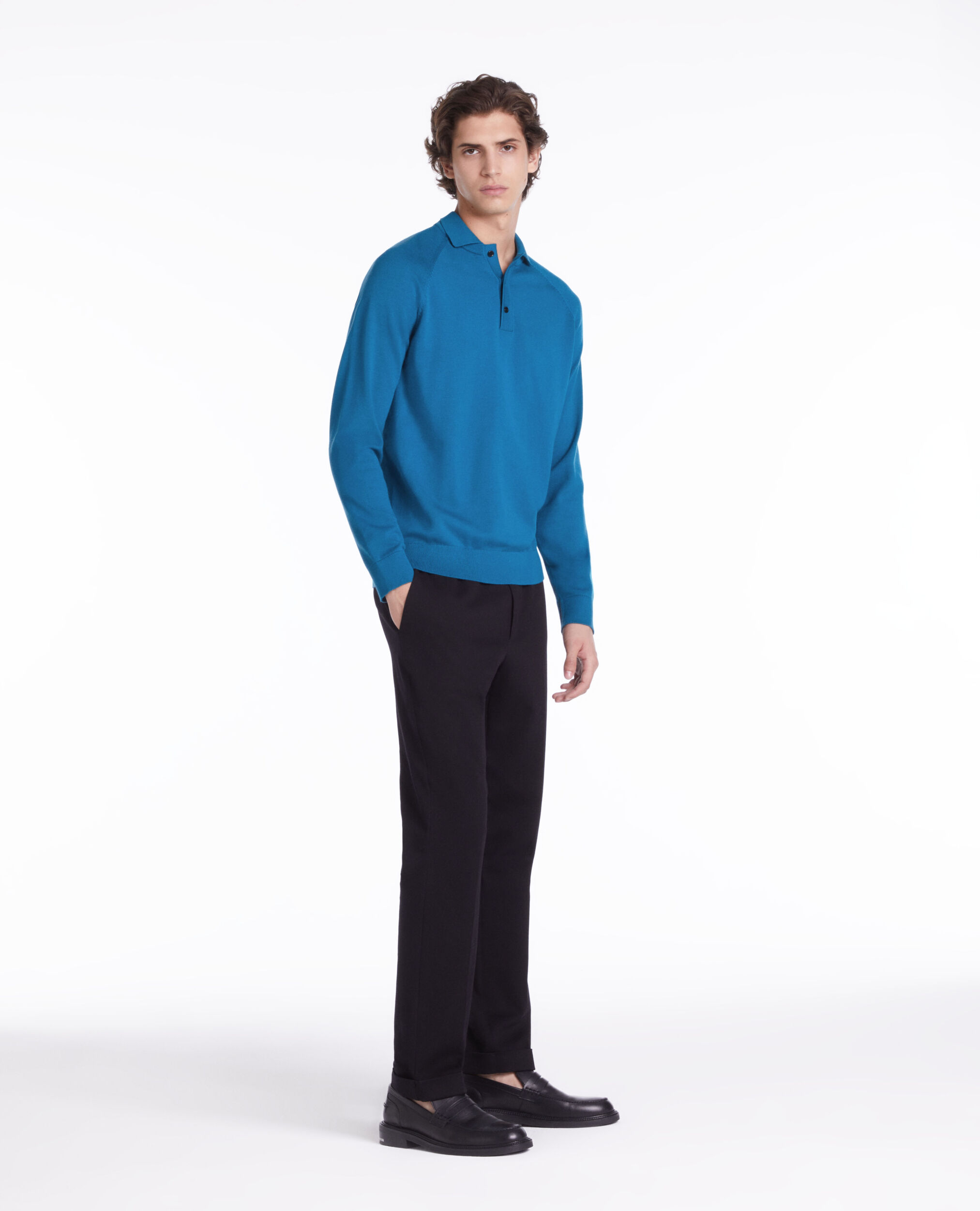 Blue knit polo t-shirt MEDIUM BLUE