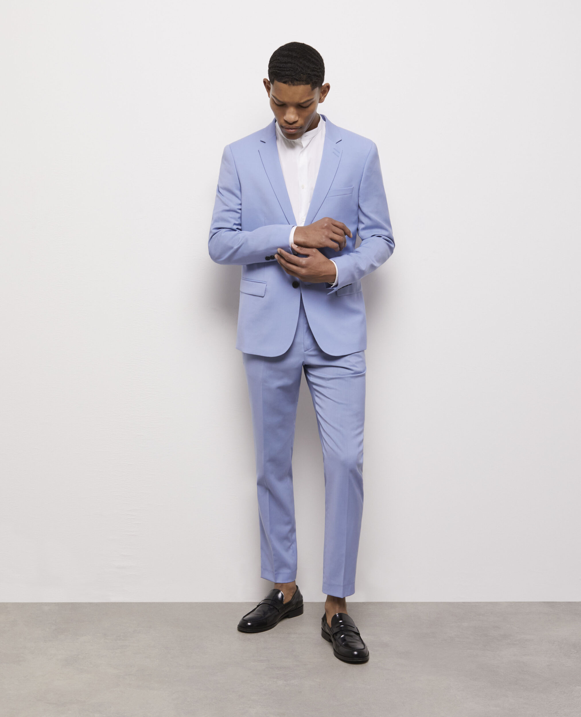 Blue end-on-end wool suit jacket LIGHT BLUE