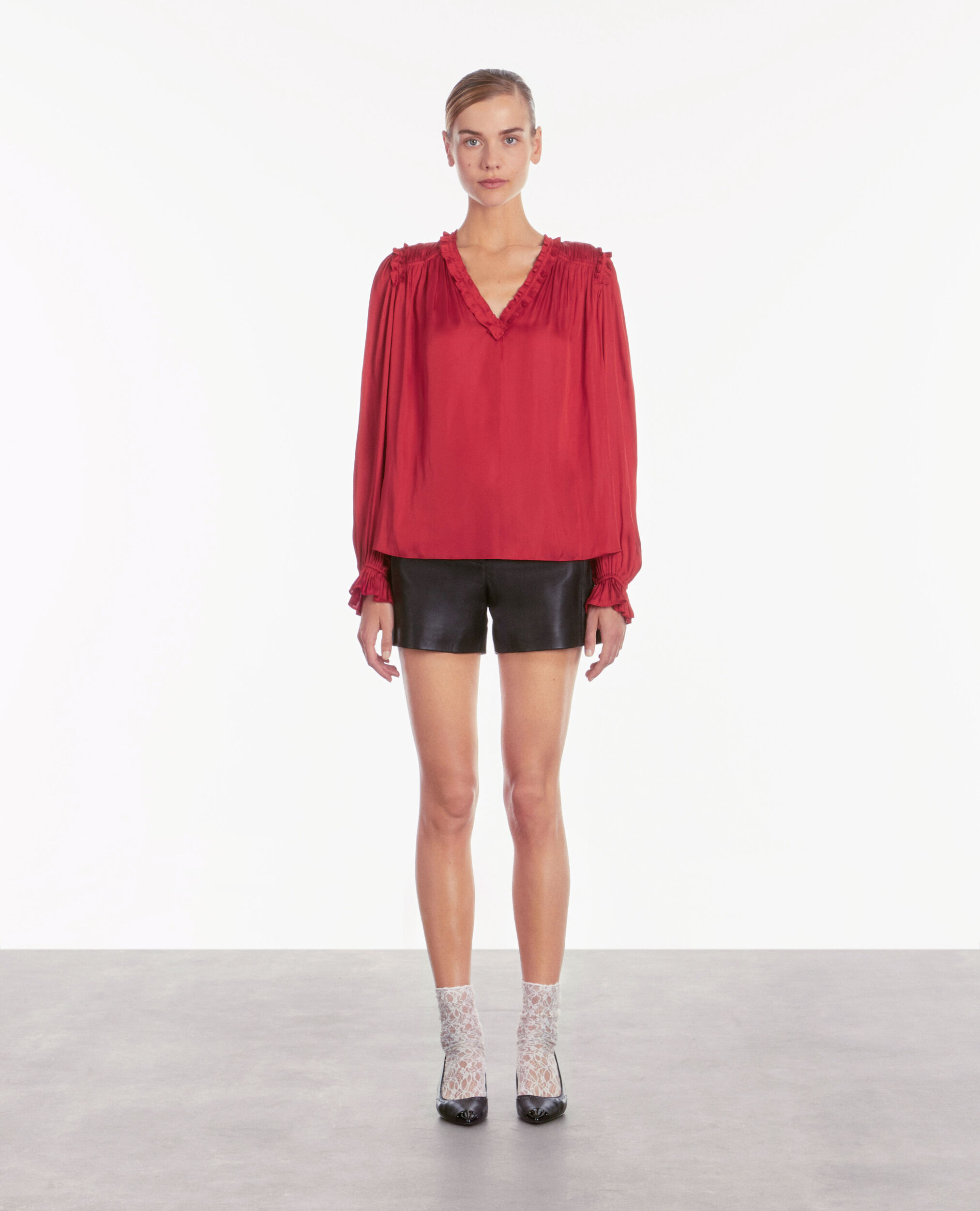 Red top with shirring LIGHT BURGUNDY