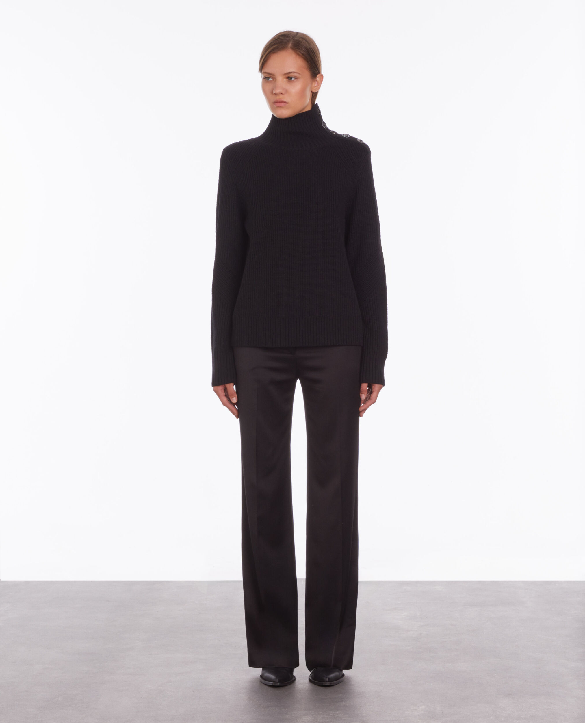 Black wool sweater with bijou buttons BLACK