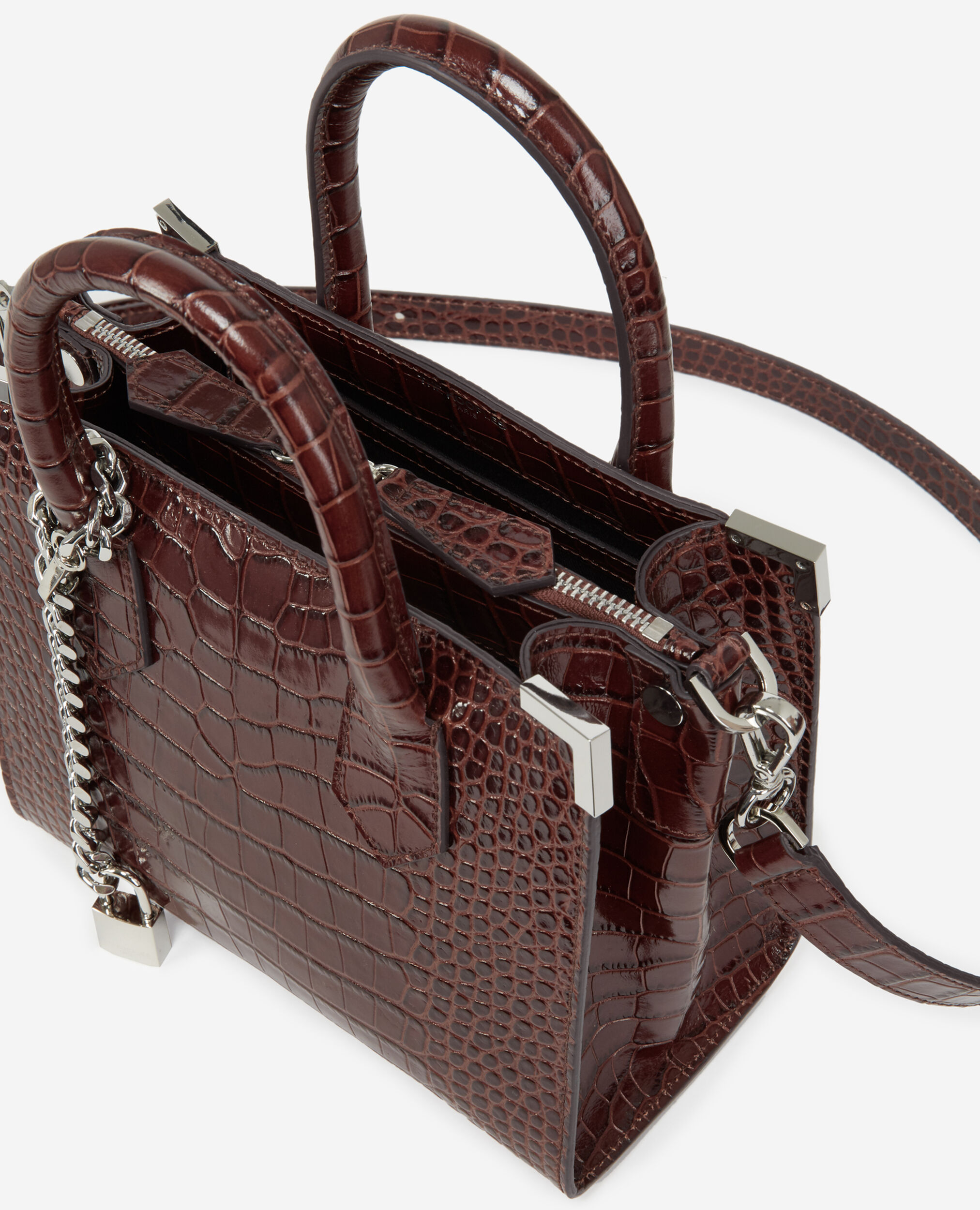 croco-print Ming bag in brown leather DARK BROWN