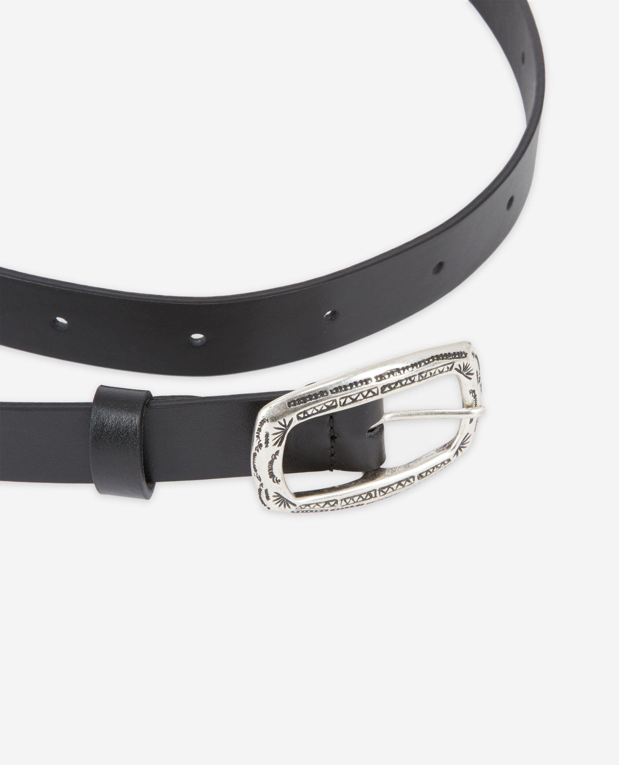 Thin black leather belt with rectangular buckle BLACK
