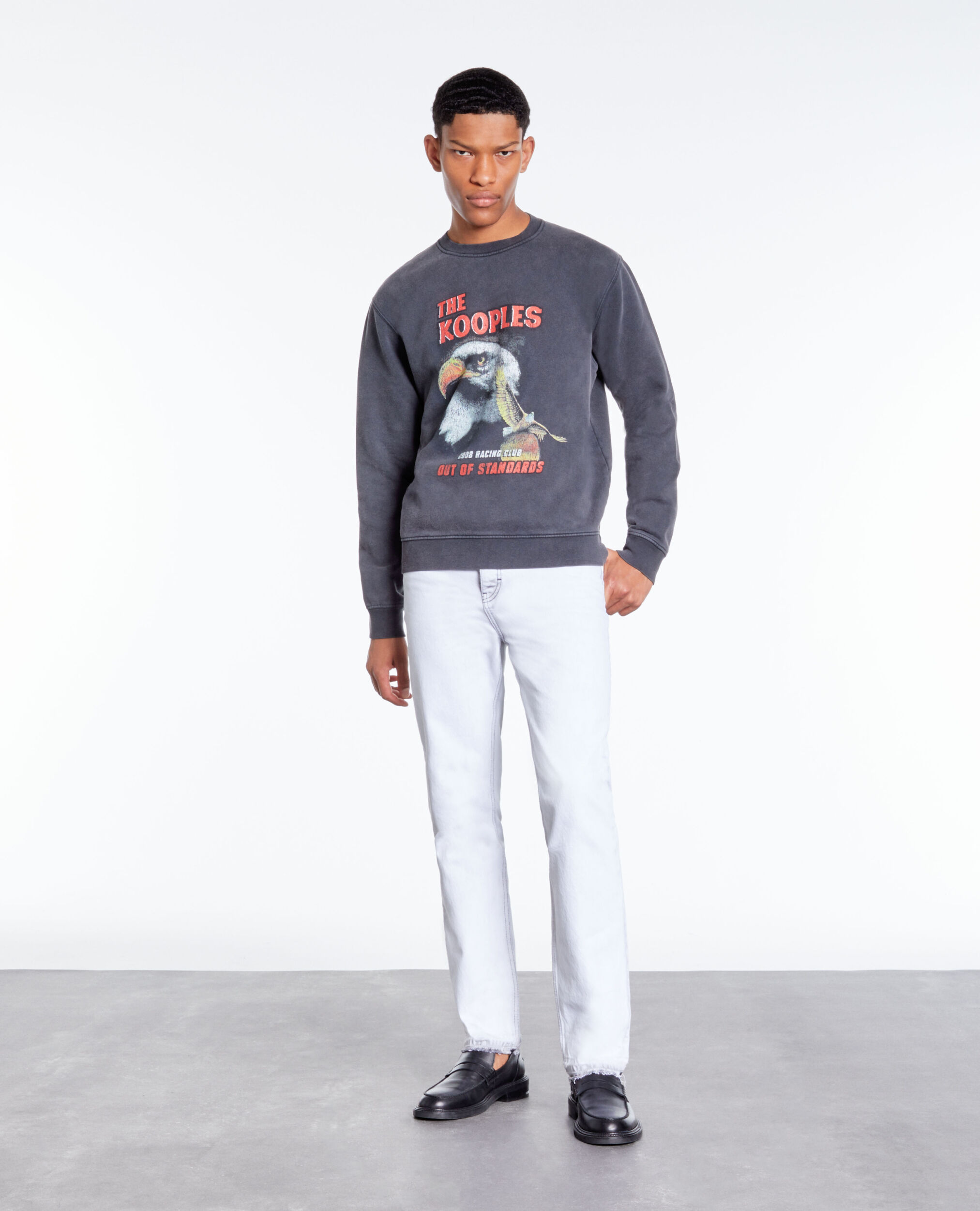 Black sweatshirt with Eagle serigraphy BLACK WASHED