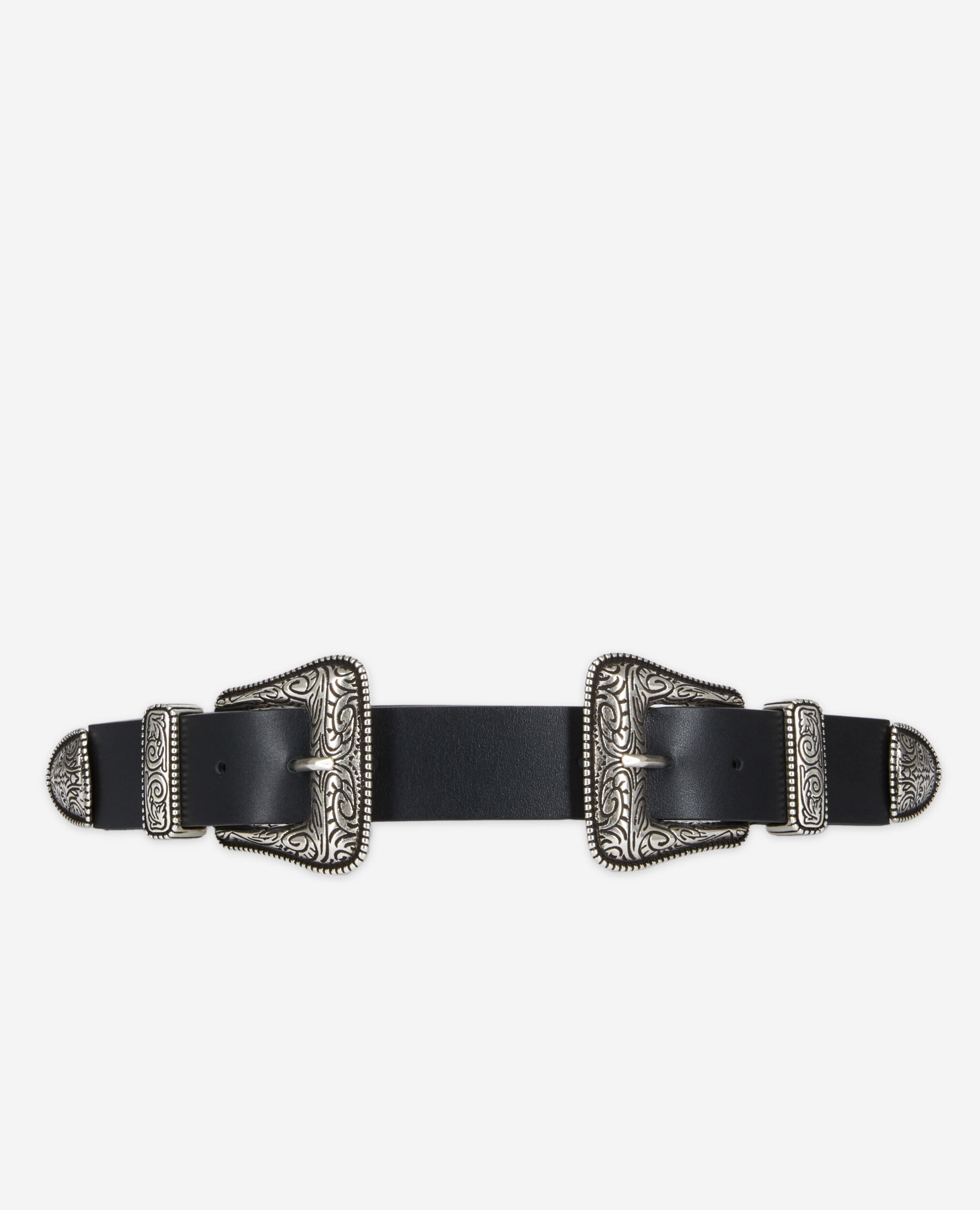 Wide black leather belt BLACK