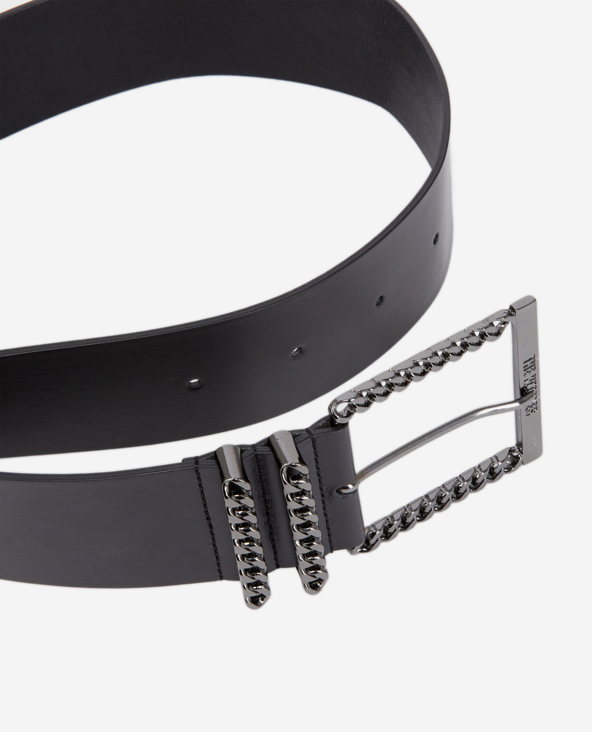 Black leather belt with chain buckle BLACK