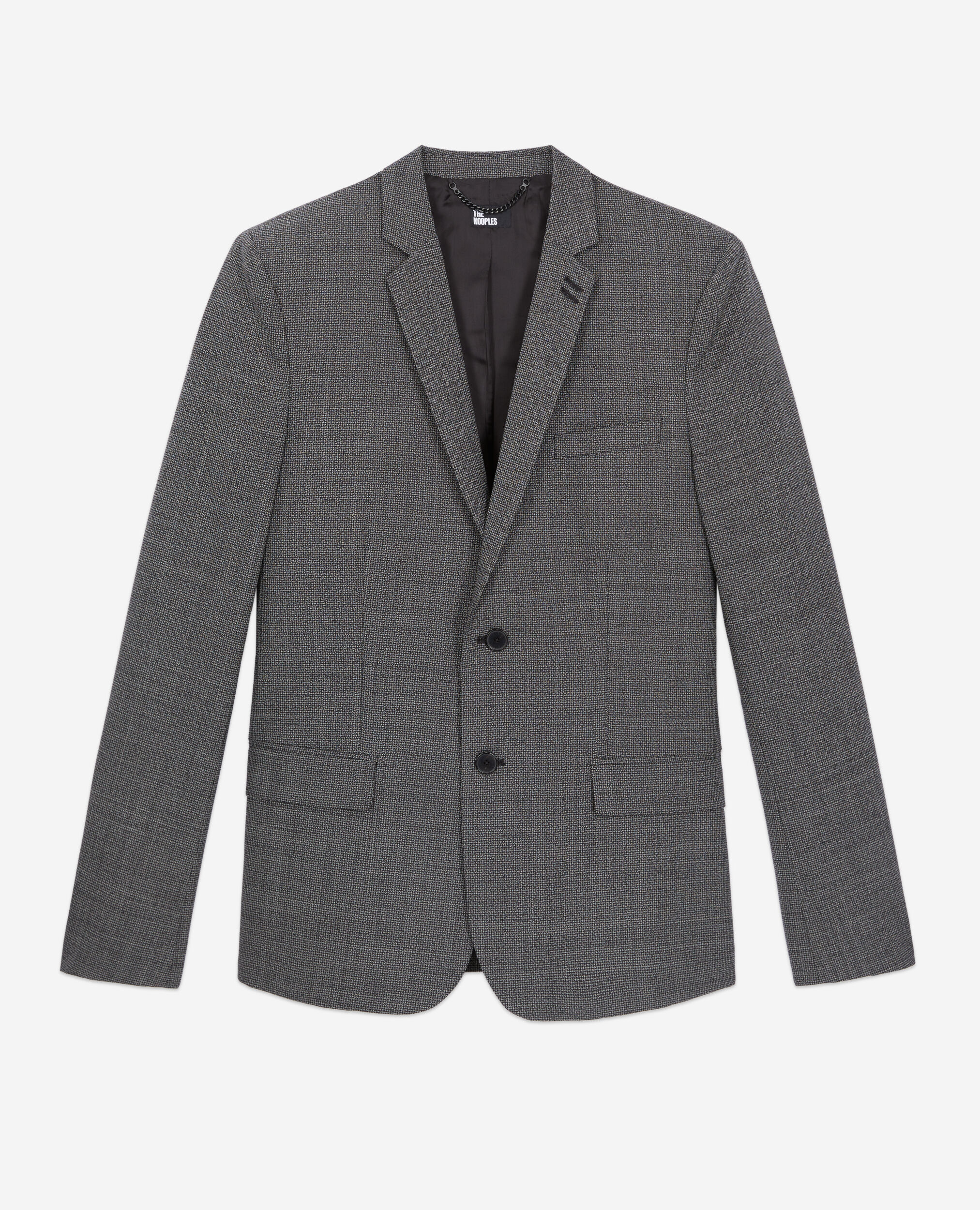 Black micro-pattern wool suit jacket BLACK-ECRU