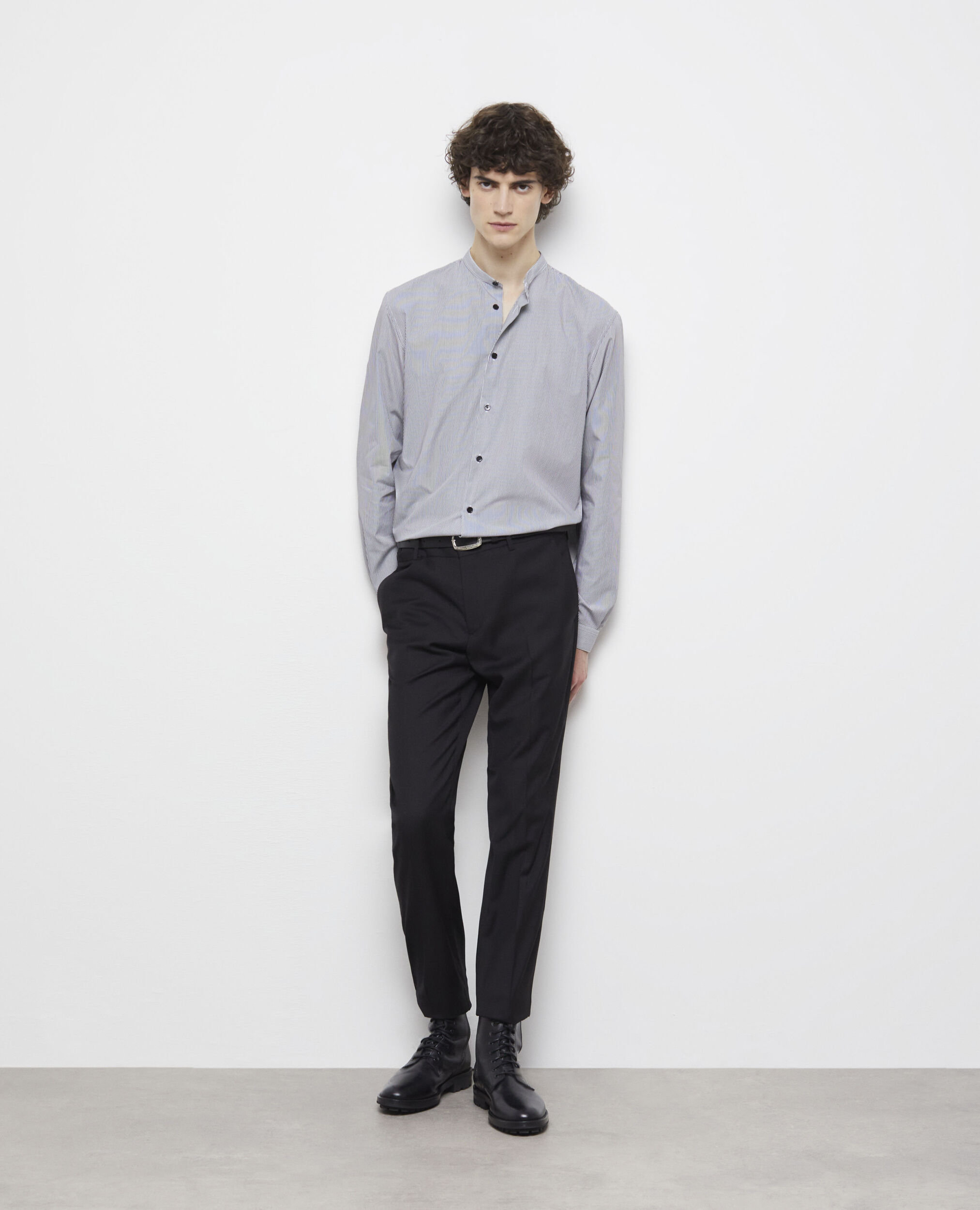 Slim-fit striped shirt with officer collar BLACK WHITE